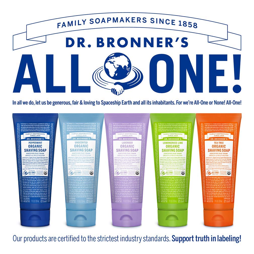 Dr. Bronner's Organic Shaving Soap (7 oz, 3-Count) Lavender, Baby Unscented & Peppermint