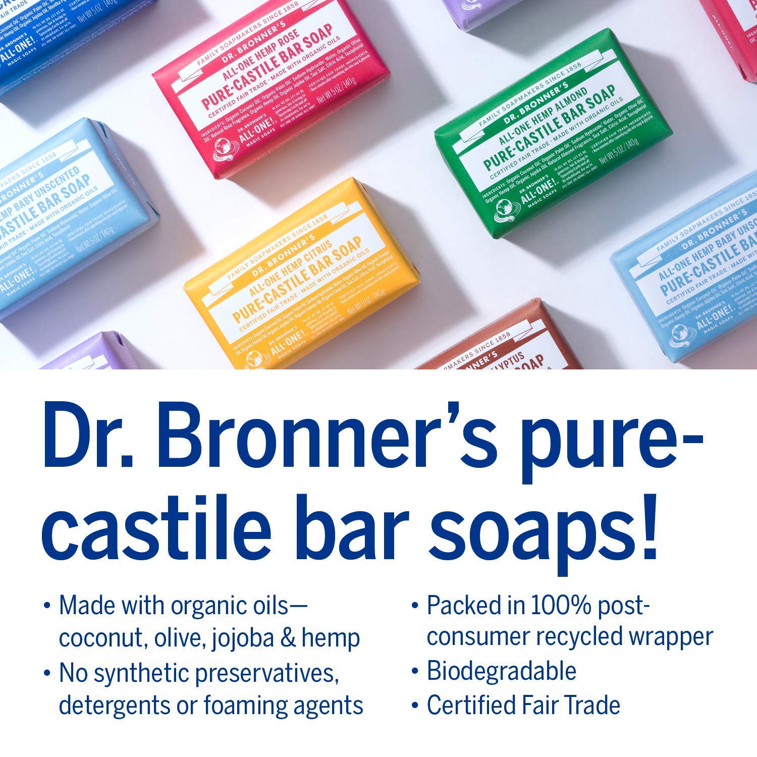 Dr. Bronner's Pure-Castile Magic Bar Soap Variety Pack – 8 x 5 oz, Vegan, Regenerative Organic Oils