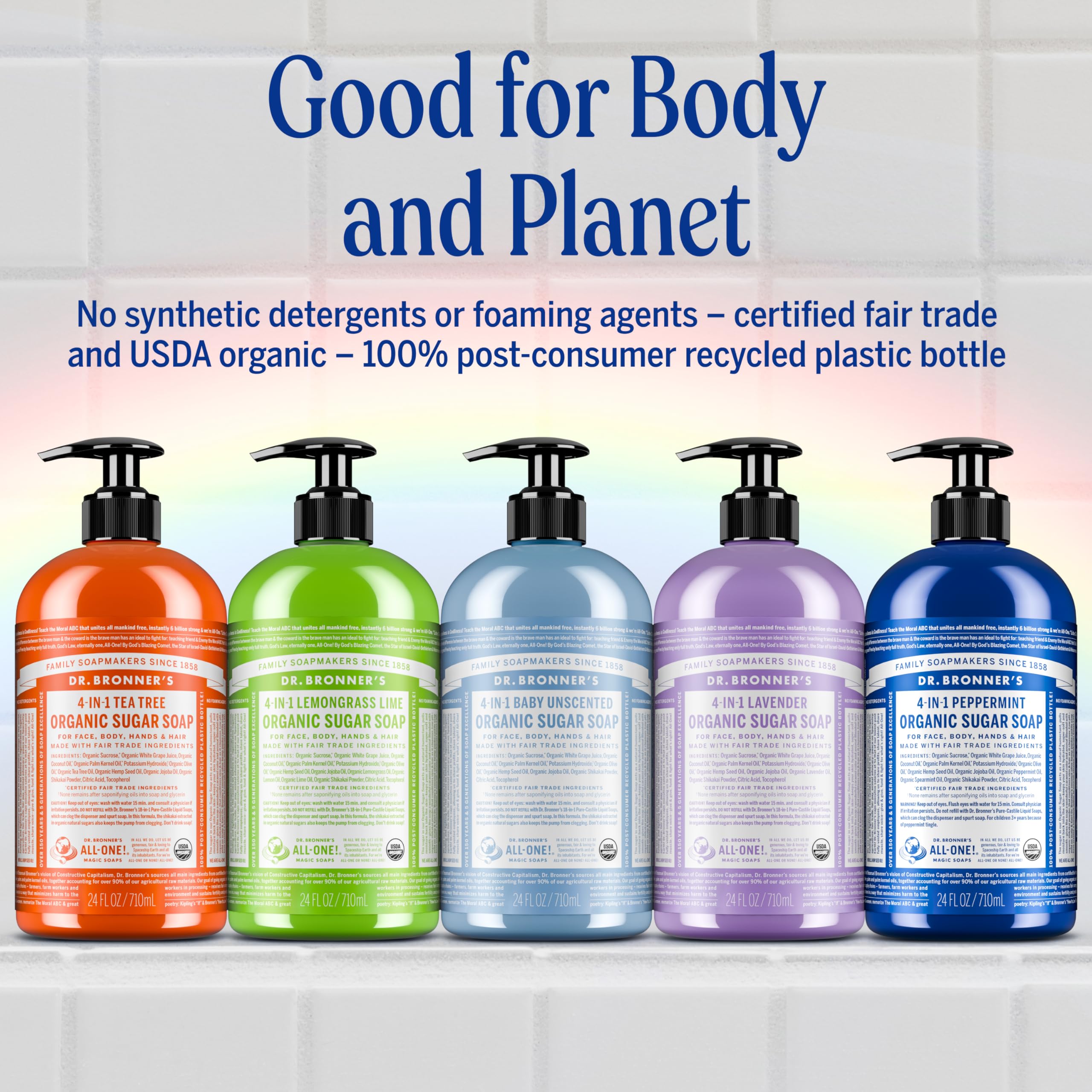 Dr. Bronner's Organic Sugar Soap Tea Tree 64oz – 4-in-1 Cleanser for Hands, Body, Face & Hair | Vegan