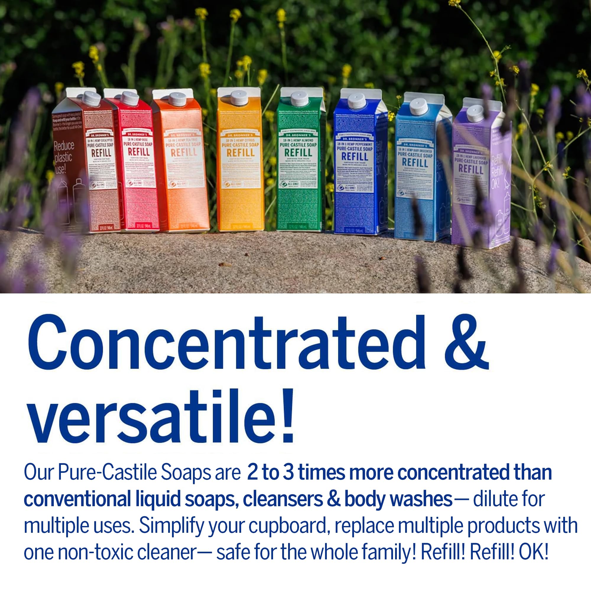 Dr. Bronner's Lavender Pure-Castile Soap Refill (32 oz x 2) – Regenerative Organic Oils, Concentrated, Vegan, Non-GMO