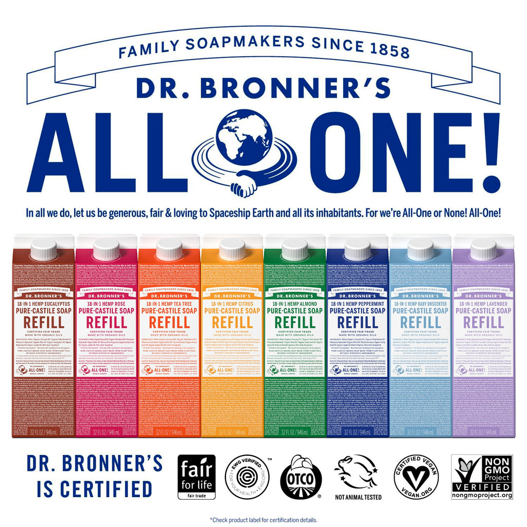 Dr. Bronner's Lavender Pure-Castile Soap Refill (32 oz x 2) – Regenerative Organic Oils, Concentrated, Vegan, Non-GMO