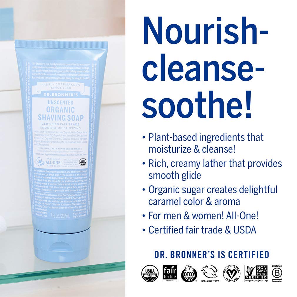 Dr. Bronner's Organic Shaving Soap (7 oz, 3-Count) Lavender, Baby Unscented & Peppermint