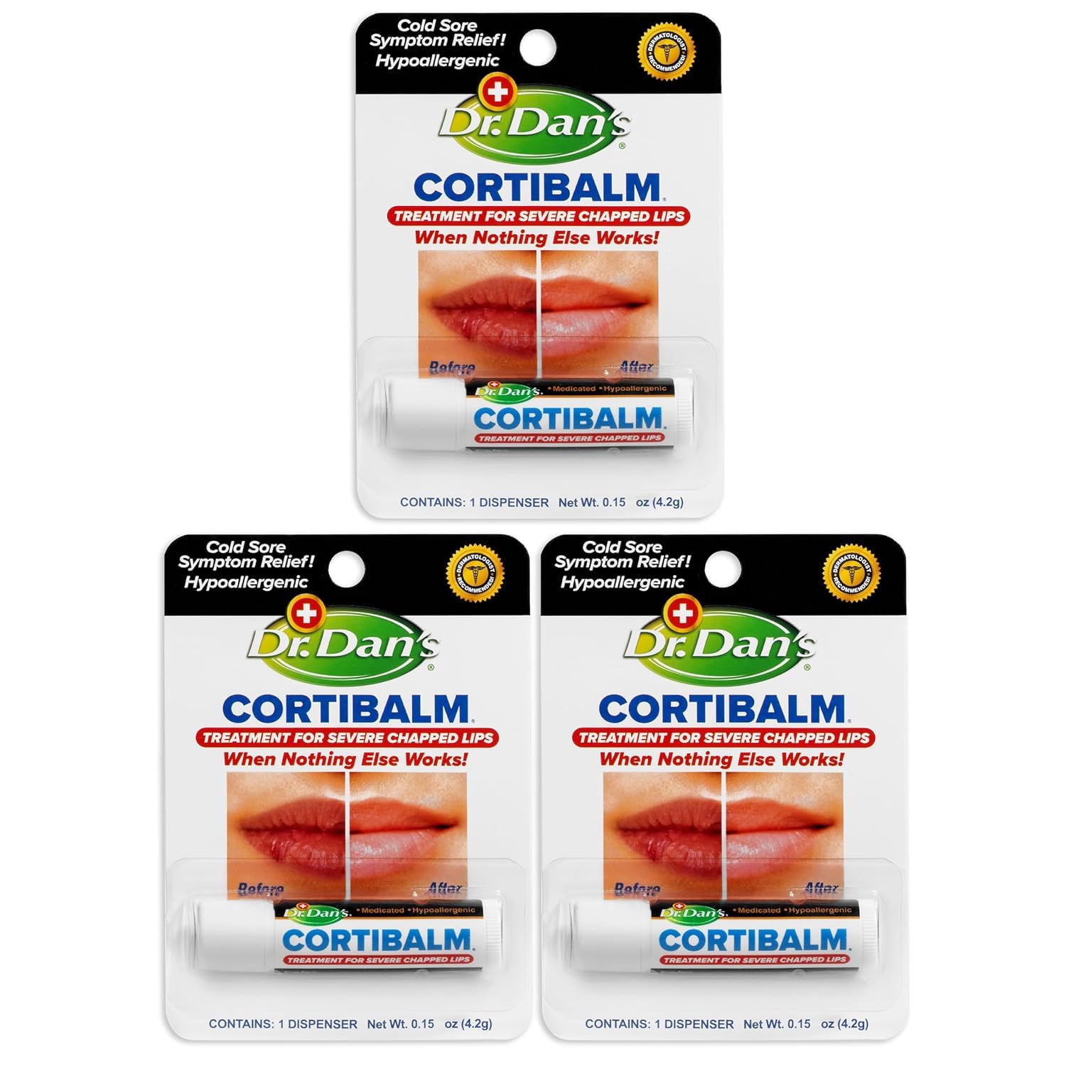 Dr. Dan's Cortibalm 3 Pack - Healing Lip Balm for Severely Chapped Lips