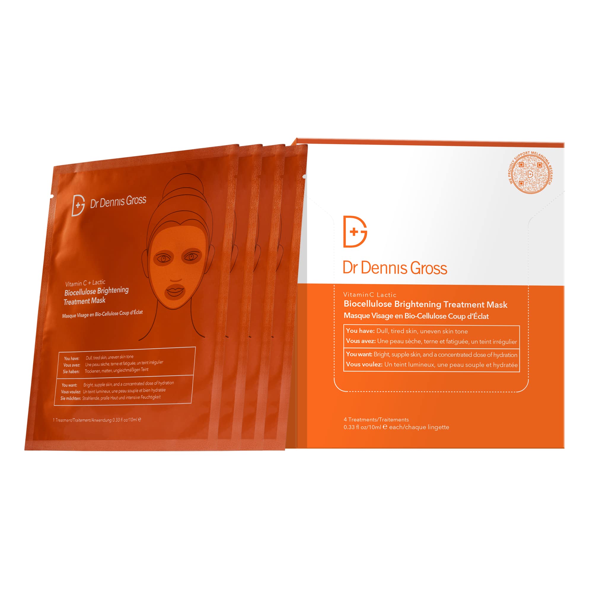 Dr Dennis Gross Vitamin C Lactic Biocellulose Brightening Treatment Mask – 4 Pack