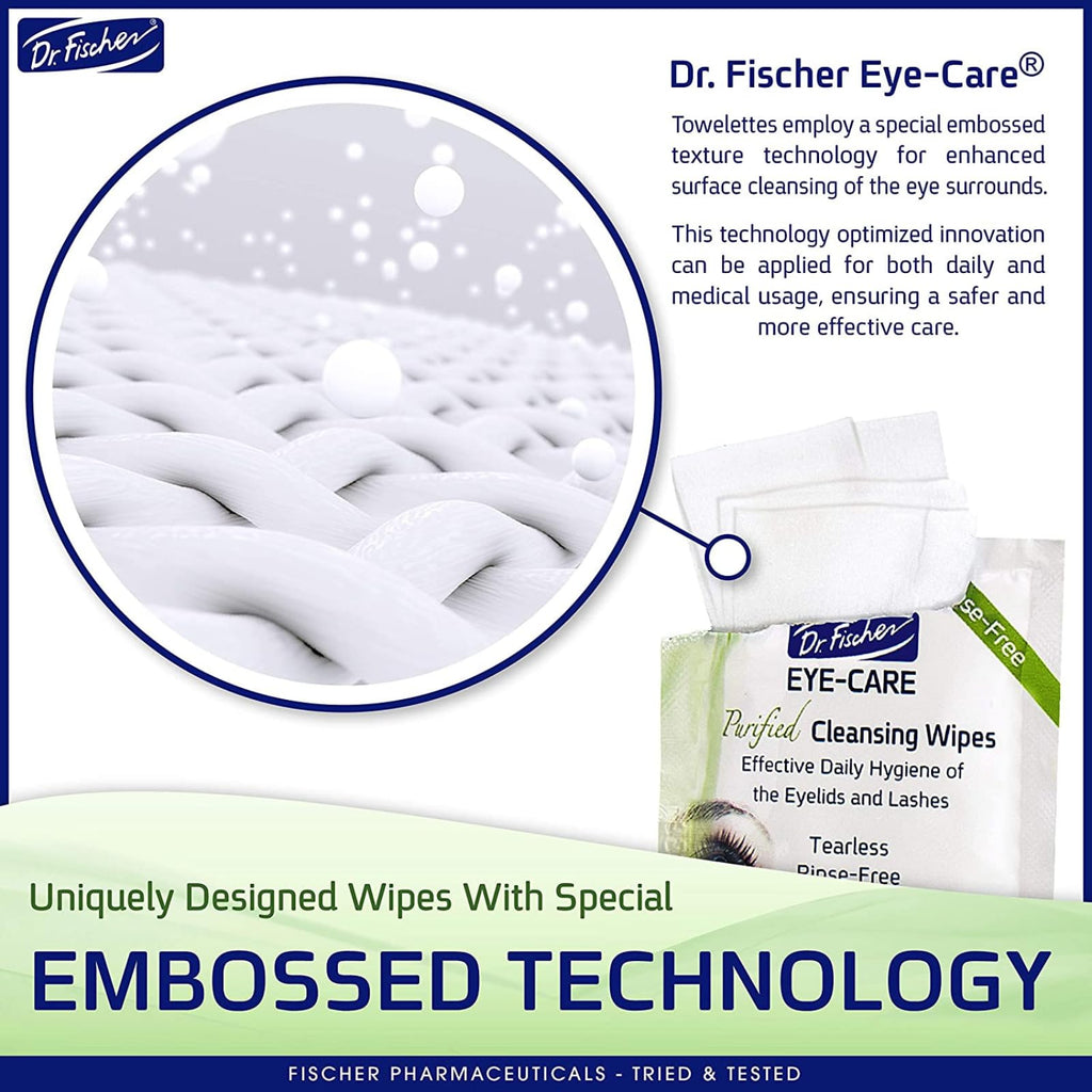 Dr. Fischer Eyelid Wipes – Purified, Hypoallergenic Pre-Moistened Eye Wipes (Pack of 2)