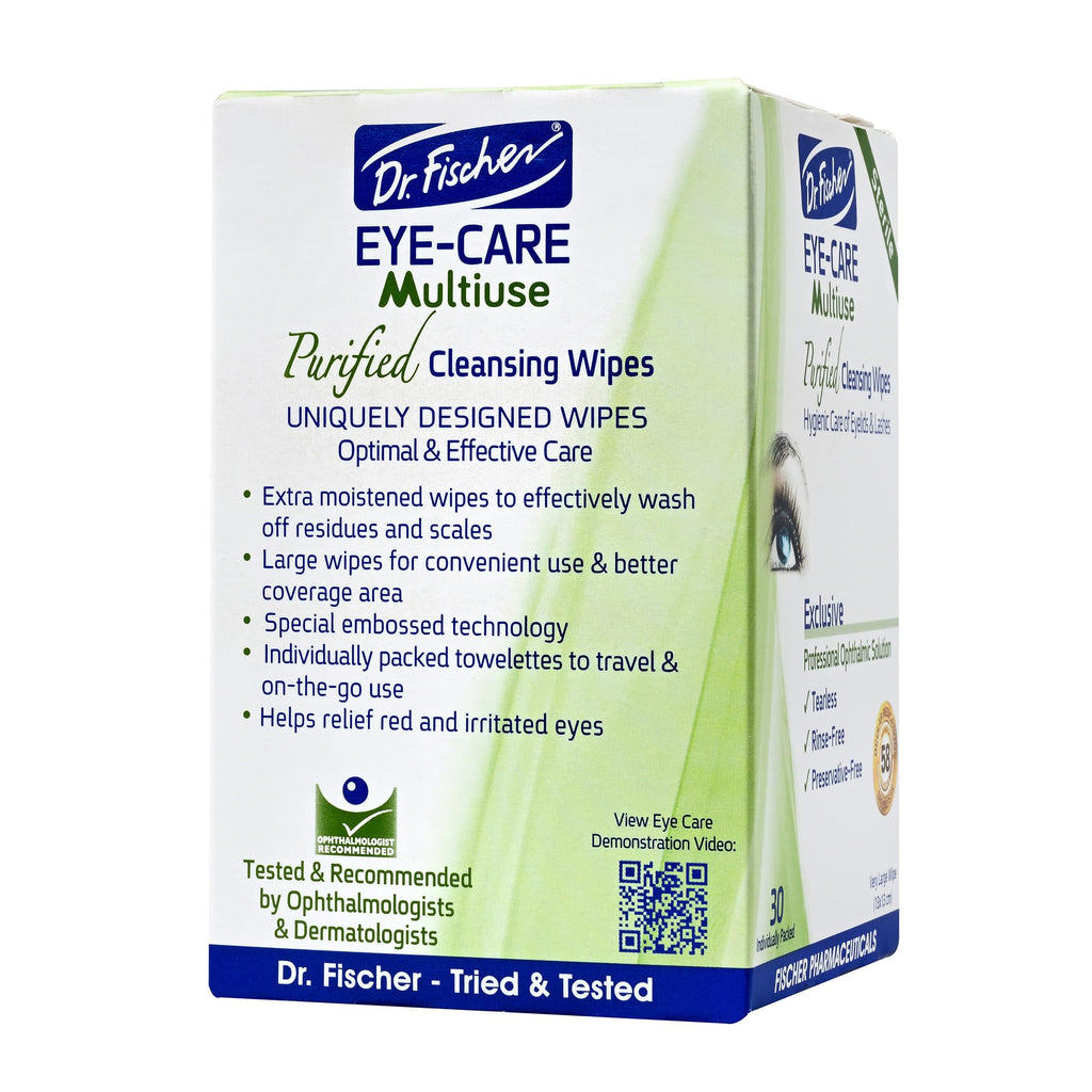 Dr. Fischer Eyelid Wipes – Purified, Hypoallergenic Pre-Moistened Eye Wipes (Pack of 2)