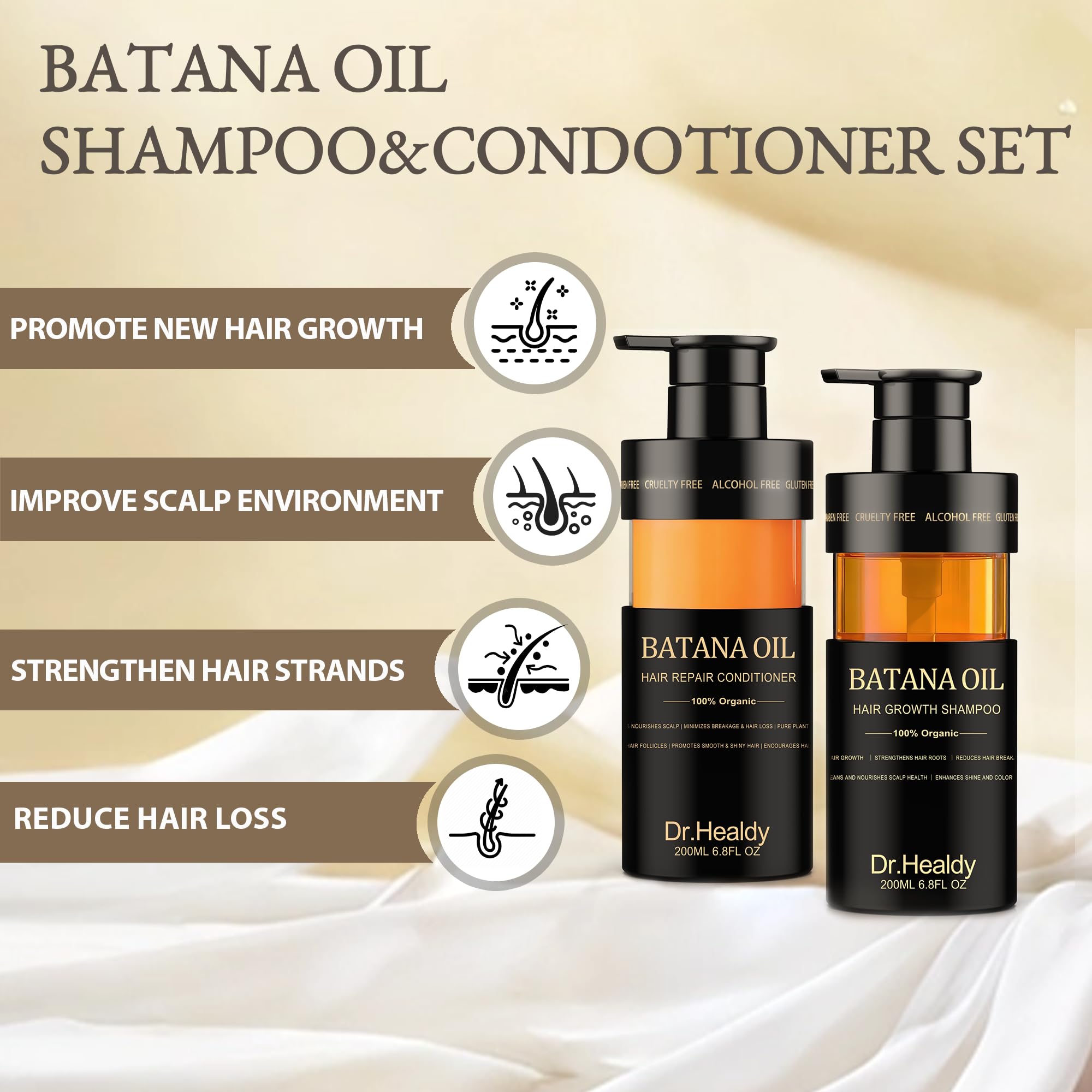 Dr. Healdy Batana Oil Shampoo & Conditioner Set — Hair Growth, Thickening & Hydration (Sulfate Free)
