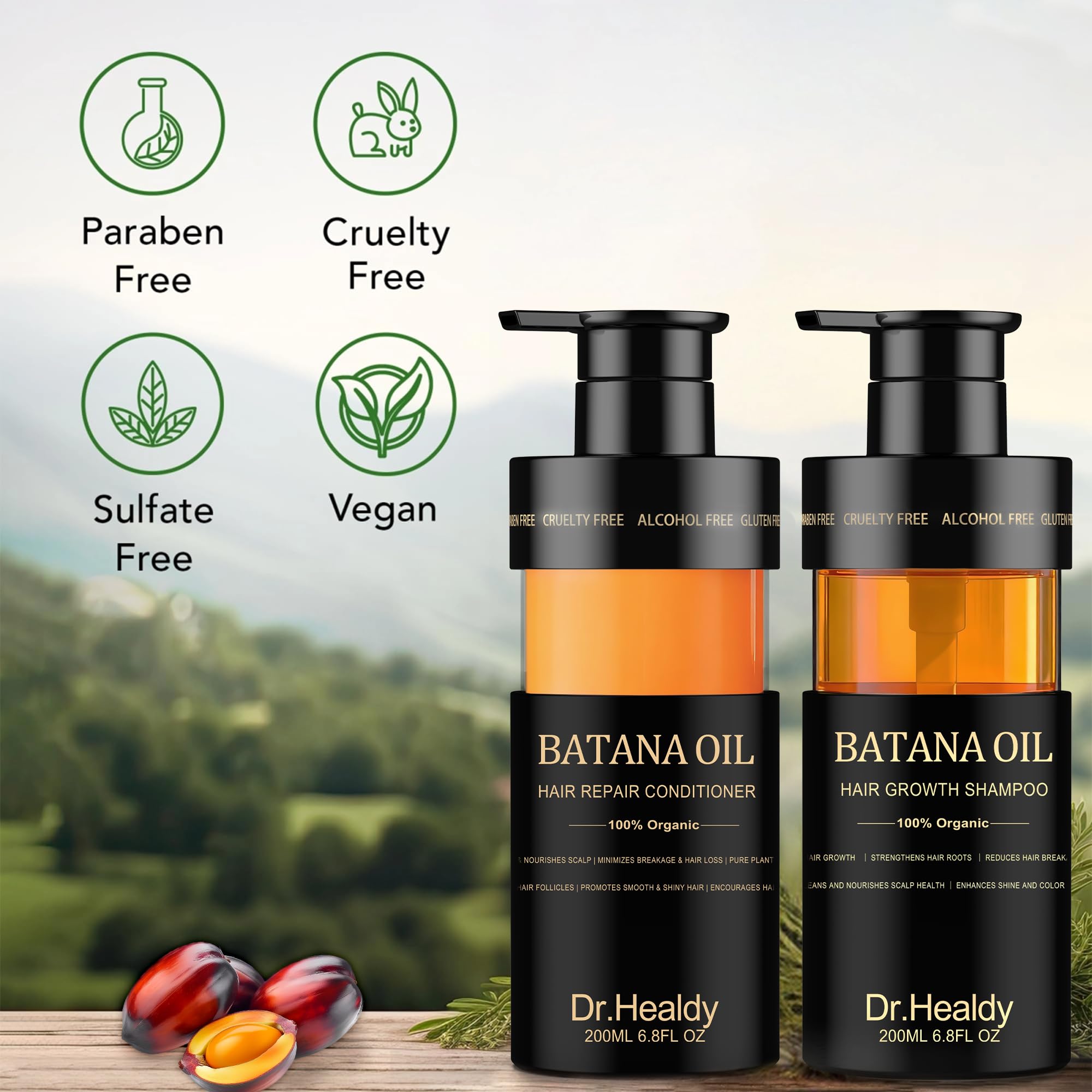 Dr. Healdy Batana Oil Shampoo & Conditioner Set — Hair Growth, Thickening & Hydration (Sulfate Free)