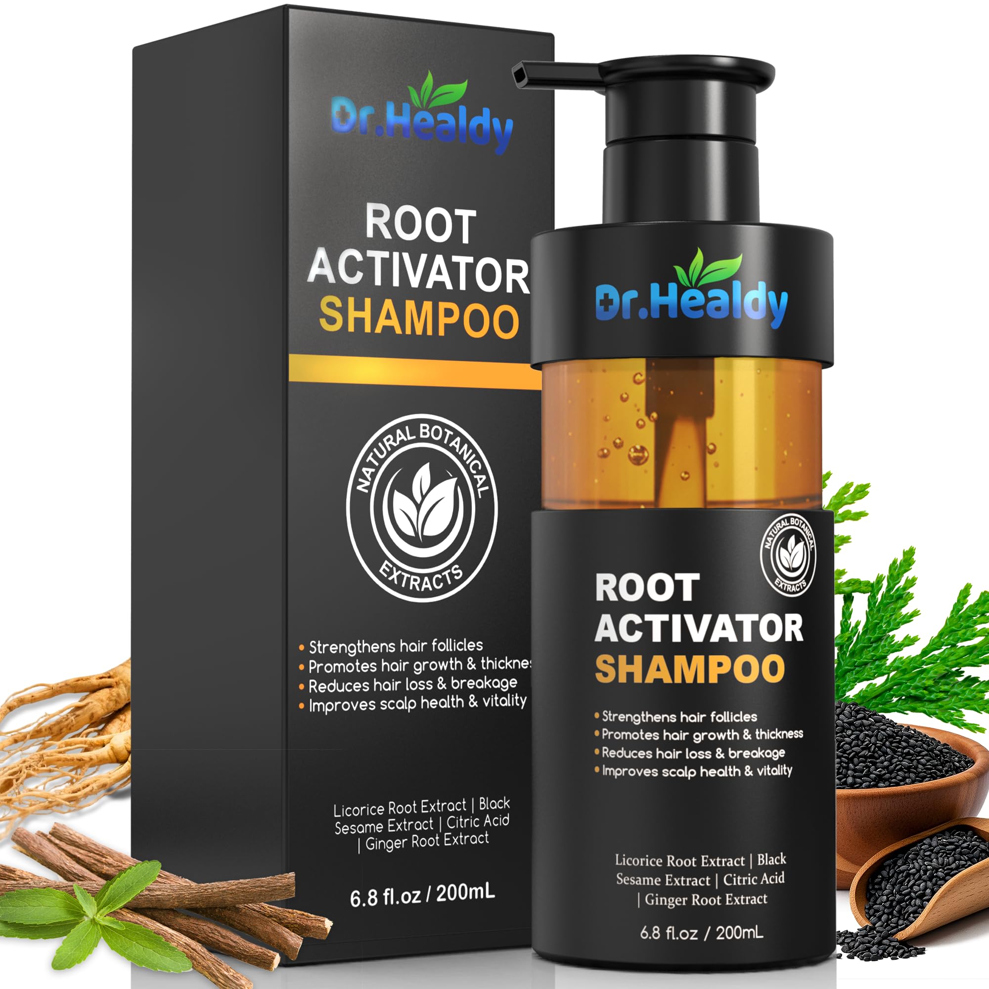 Dr. Healdy Root Activator Shampoo – Hair Growth Support, Sulfate-Free, 6.8 fl oz / 200 mL, For Men & Women