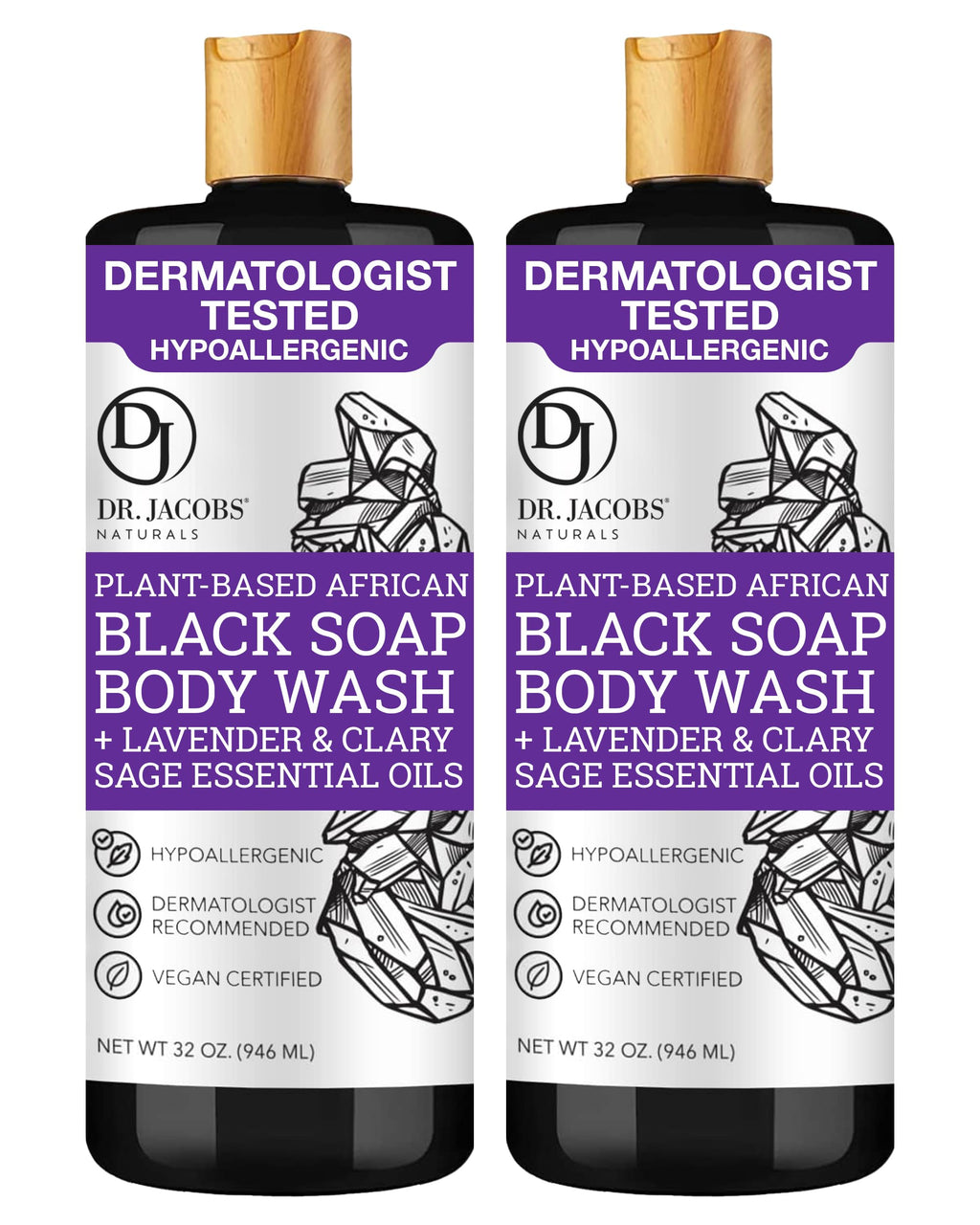 DR.JACOBS NATURALS African Black Soap – Lavender & Sage All-In-One Face, Body, Shampoo & Shaving Soap (32oz x2)