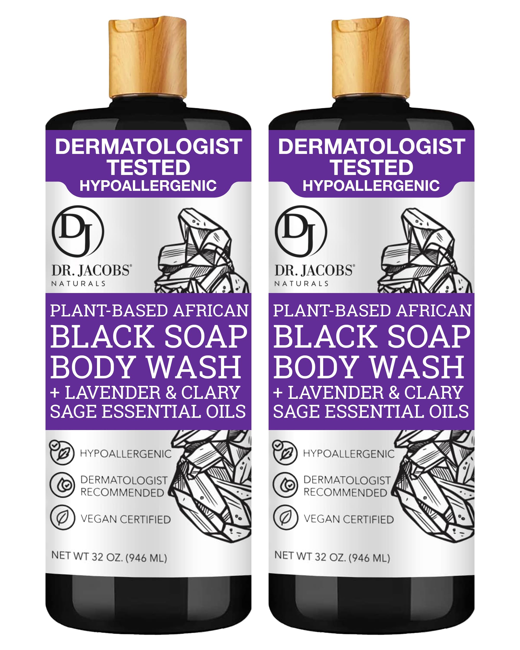 DR.JACOBS NATURALS African Black Soap – Lavender & Sage All-In-One Face, Body, Shampoo & Shaving Soap (32oz x2)