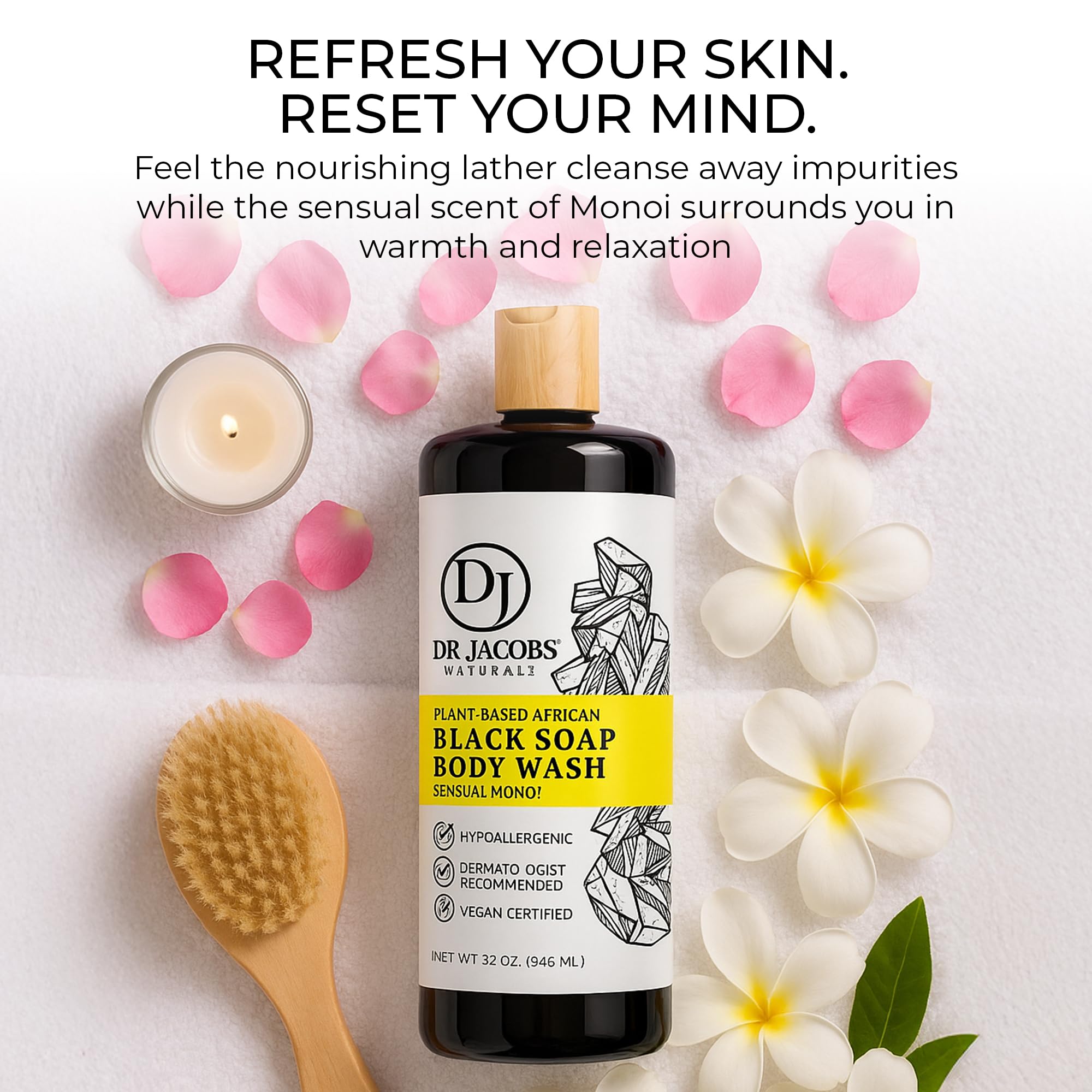 DR.JACOBS NATURALS African Black Liquid Soap with Monoi Scent – All-In-One Cleanser, 16oz