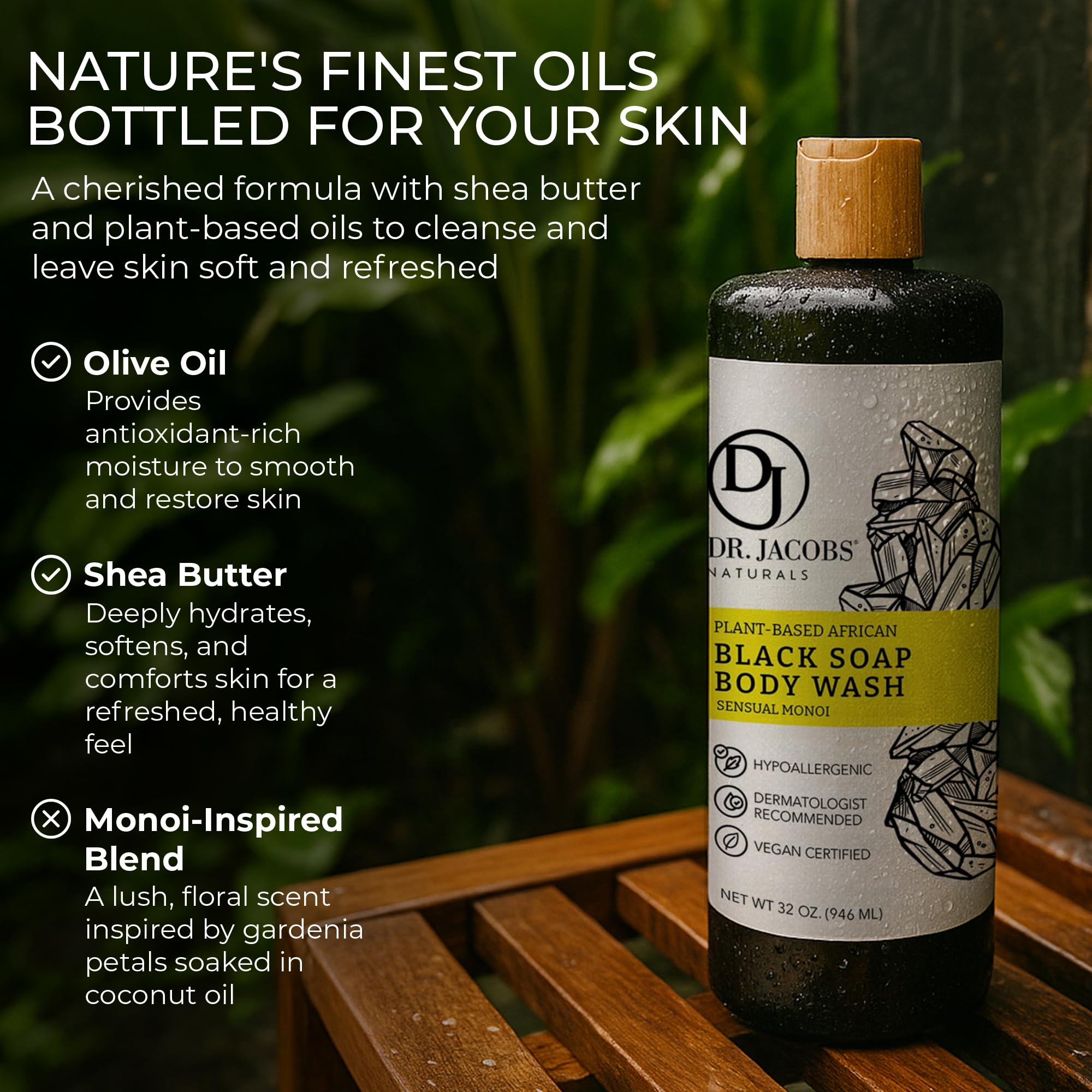 DR.JACOBS NATURALS African Black Liquid Soap with Monoi Scent – All-In-One Cleanser, 16oz
