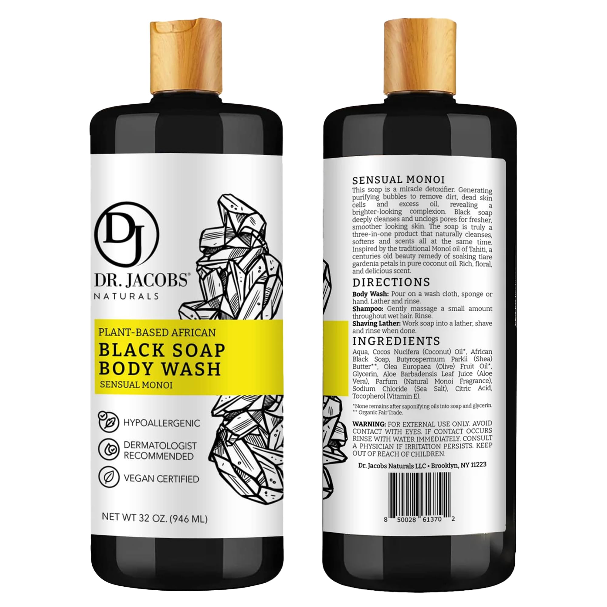 DR.JACOBS NATURALS African Black Soap with Monoi Scent – All-In-One 32oz