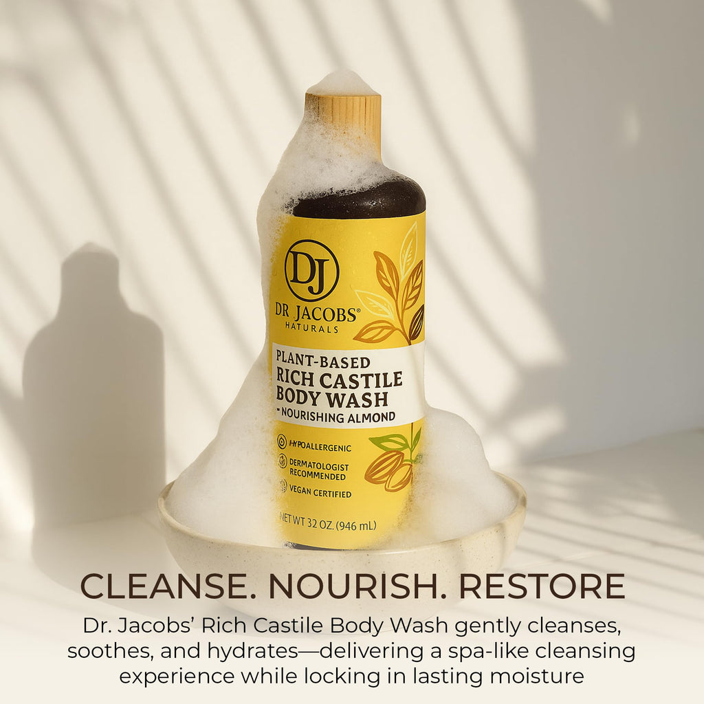 Dr. Jacobs Naturals Pure Castile Soap Almond Body Wash – Plant-Based, Aloe & Vitamin E, 32 oz (Pack of 2)