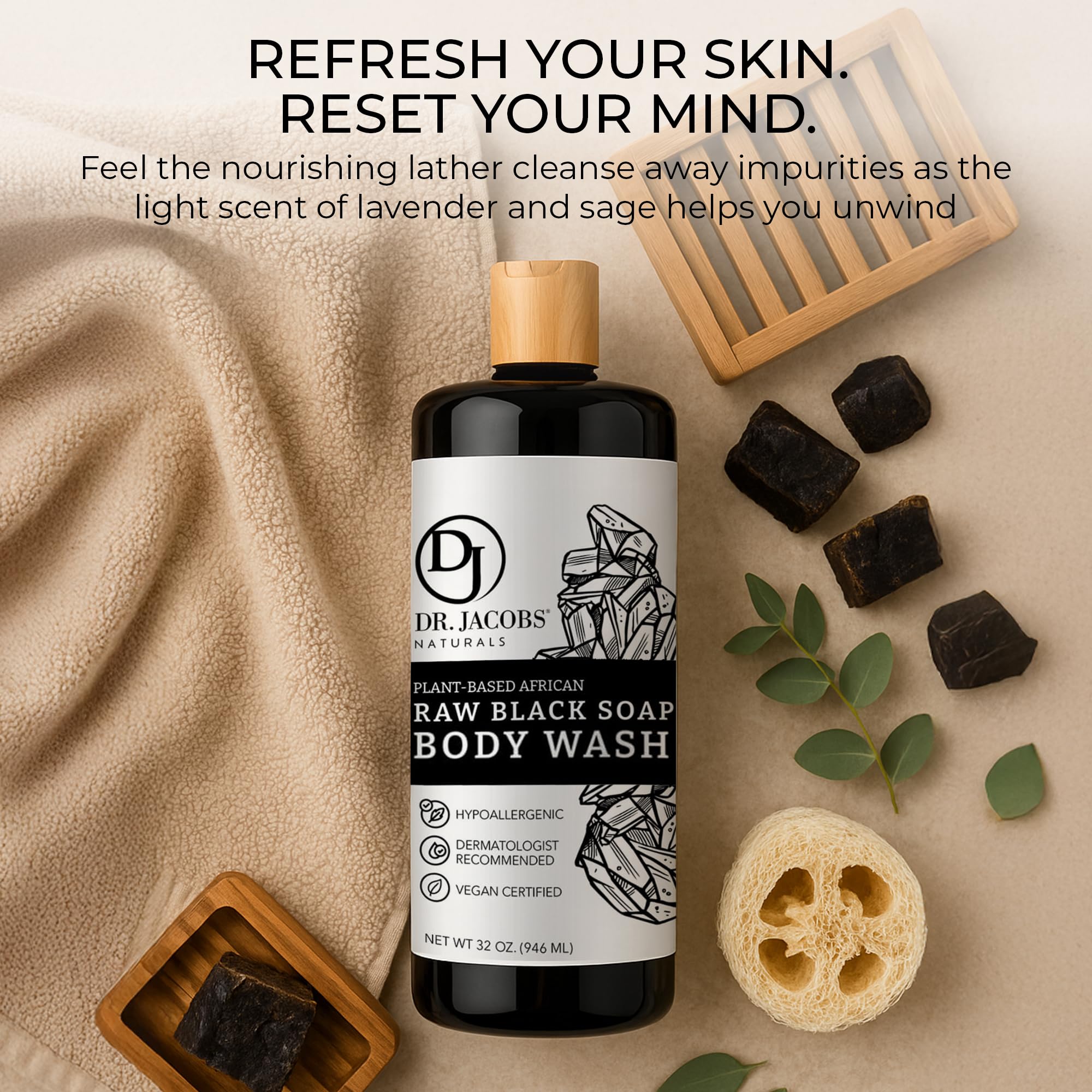 DR.JACOBS NATURALS Authentic African Black Soap – All-In-One Cleanser for Face, Body, Hair & Shave | Shea Butter & Aloe | 16oz 2pk