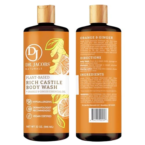 Dr. Jacobs Naturals Pure Castile Soap Liquid Body Wash – Orange & Ginger (32 oz) Pack of 3