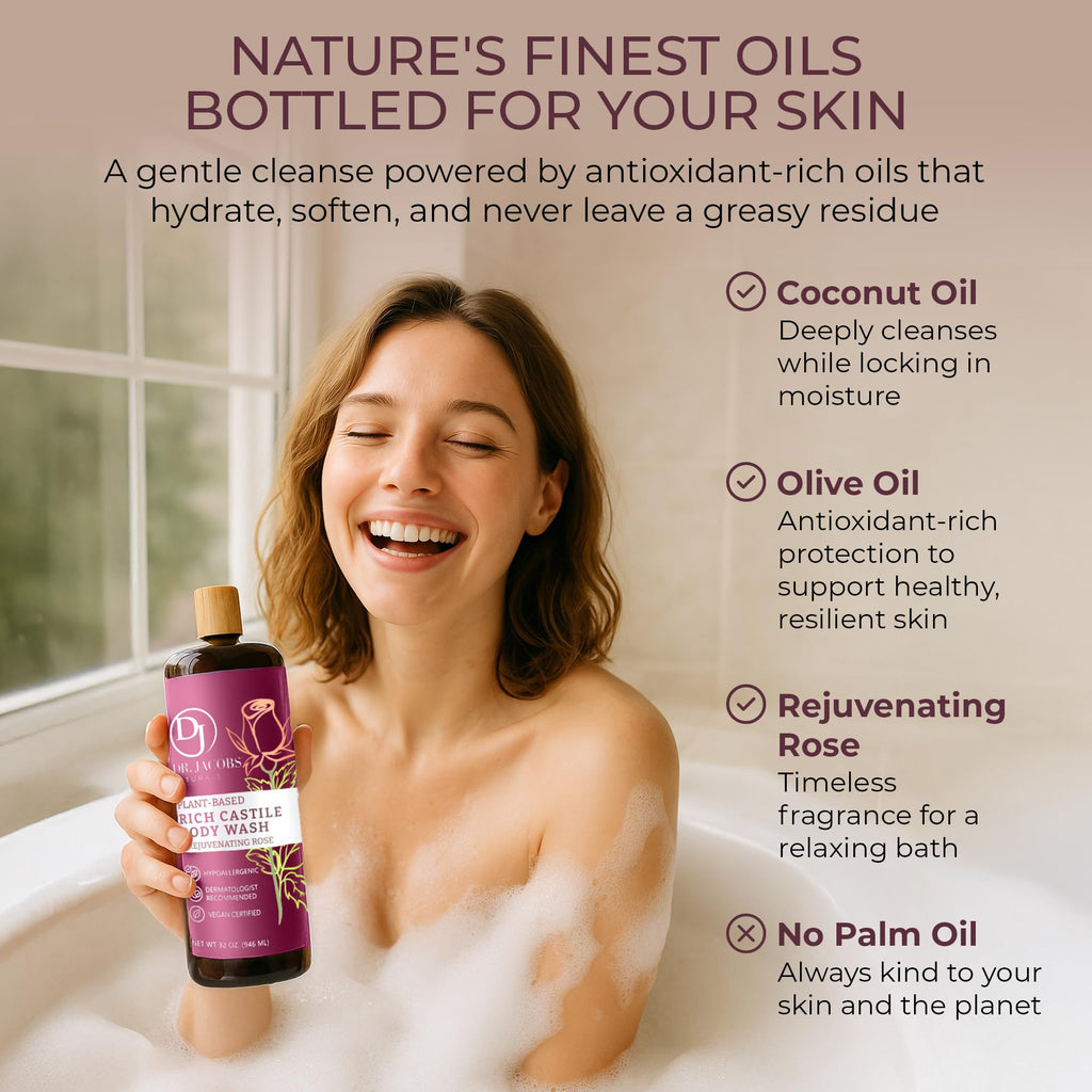 Dr. Jacobs Naturals Pure Castile Soap Rose – Plant-Based Body Wash, Vitamin E & Aloe, 32 oz x 2