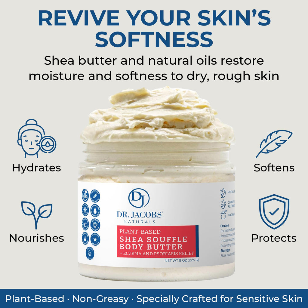 Dr. Jacobs Naturals Shea Soufflé Body Butter – Unscented, Lightweight Hydration