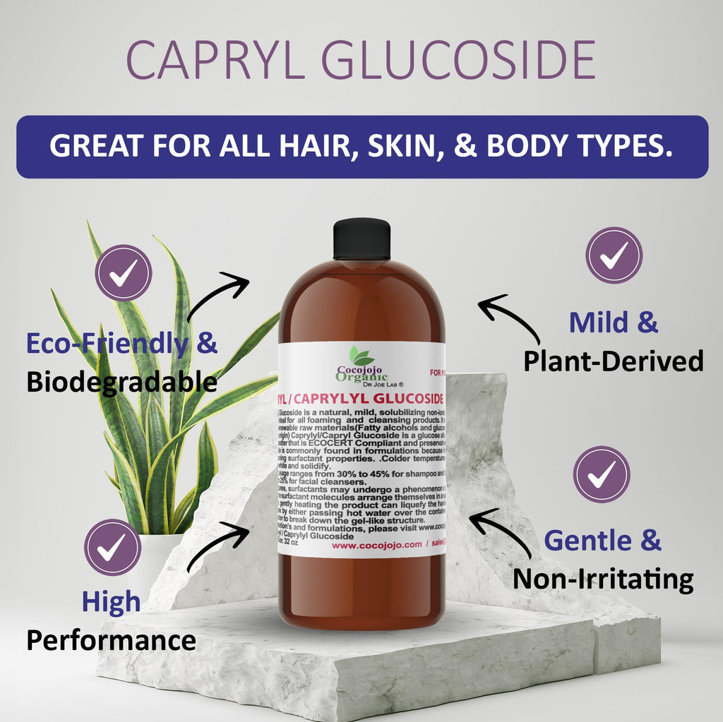 Dr Joe Lab Capryl Glucoside Liquid Surfactant – Plant-Derived Foaming Surfactant for DIY Skincare (32 oz) | COCOJOJO