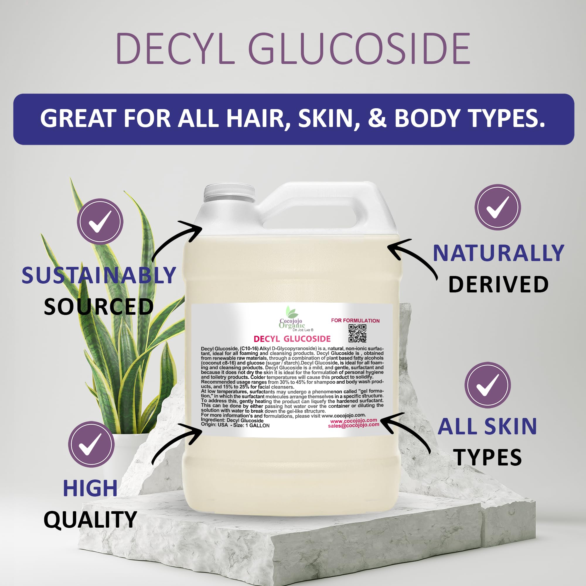 Dr Joe Lab Cocojojo Decyl Glucoside Natural Surfactant – Plant-Derived, Fragrance-Free, 1 Gallon