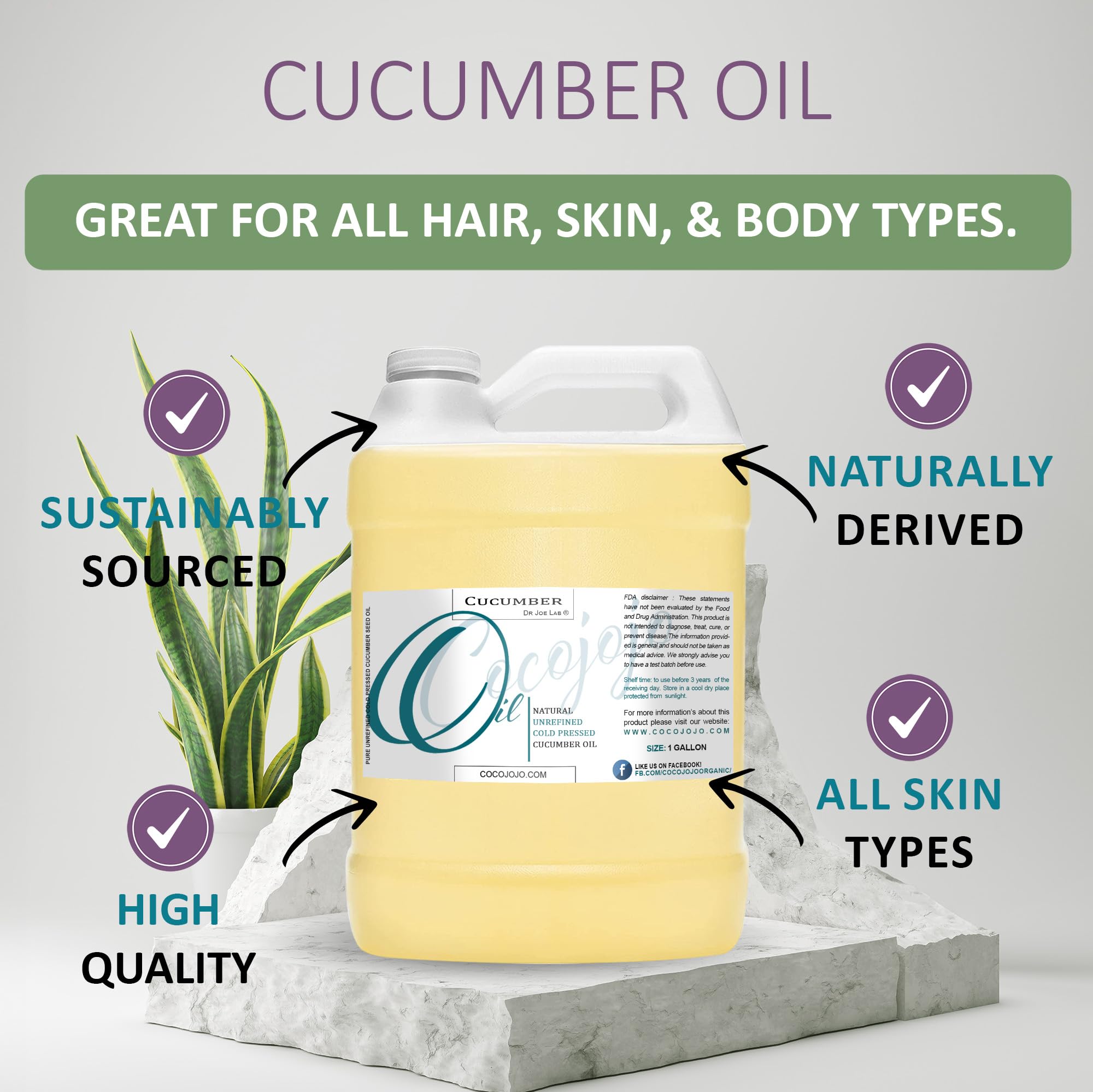 Dr Joe Lab Cucumber Seed Oil – Pure Cold-Pressed Virgin Carrier Oil for Skin, Hair, Nails & Beard (1 Gallon)