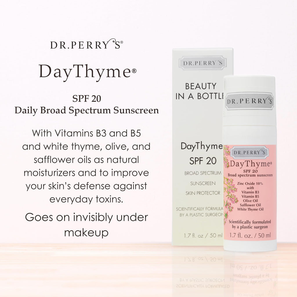 Dr. Perry’s DayThyme SPF 20 Daily Sunscreen – Broad Spectrum with Zinc Oxide and Vitamins B3/B5