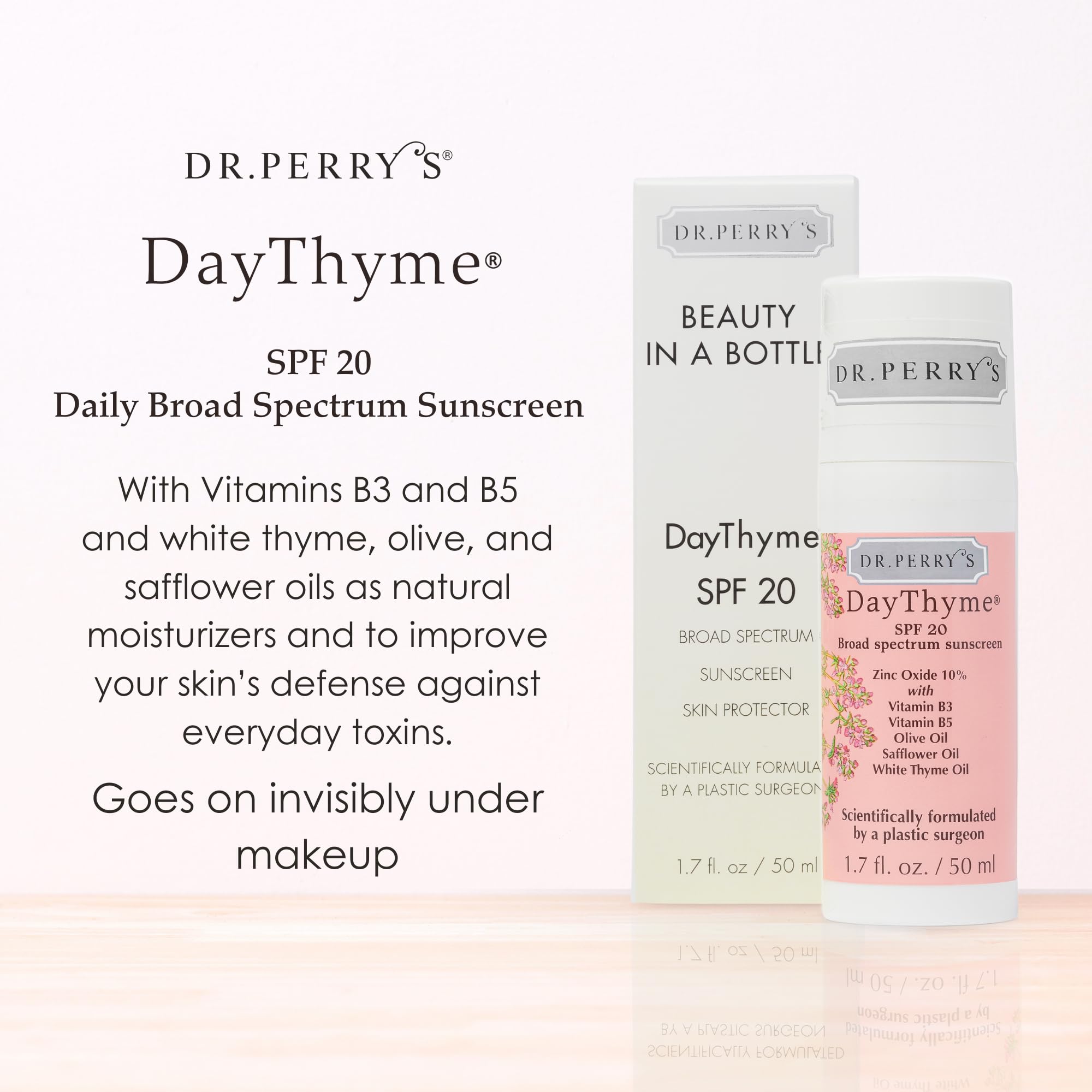 Dr. Perry’s DayThyme SPF 20 Daily Sunscreen – Broad Spectrum with Zinc Oxide and Vitamins B3/B5
