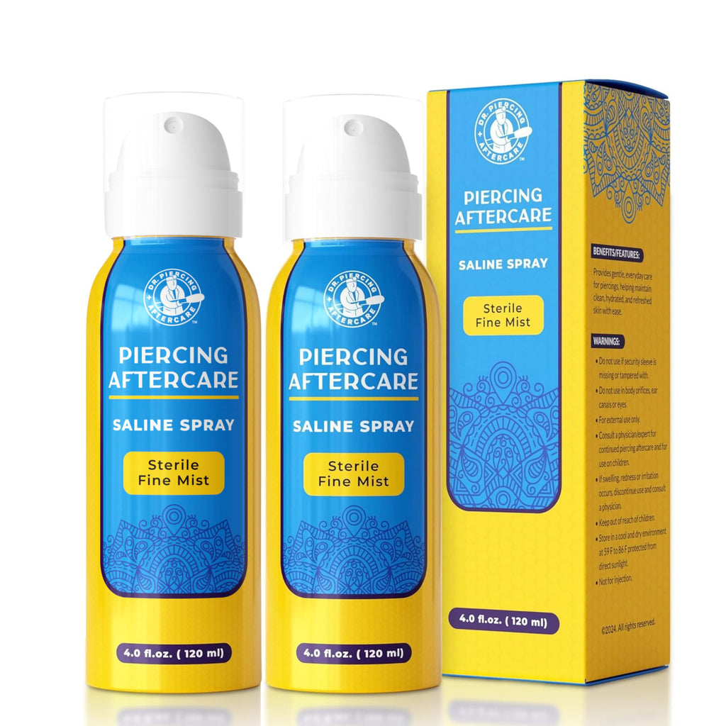 Dr. Piercing Aftercare Spray 8 oz – Sterile Saline Solution for Piercings | Two-Ingredient Formula (2-pack)