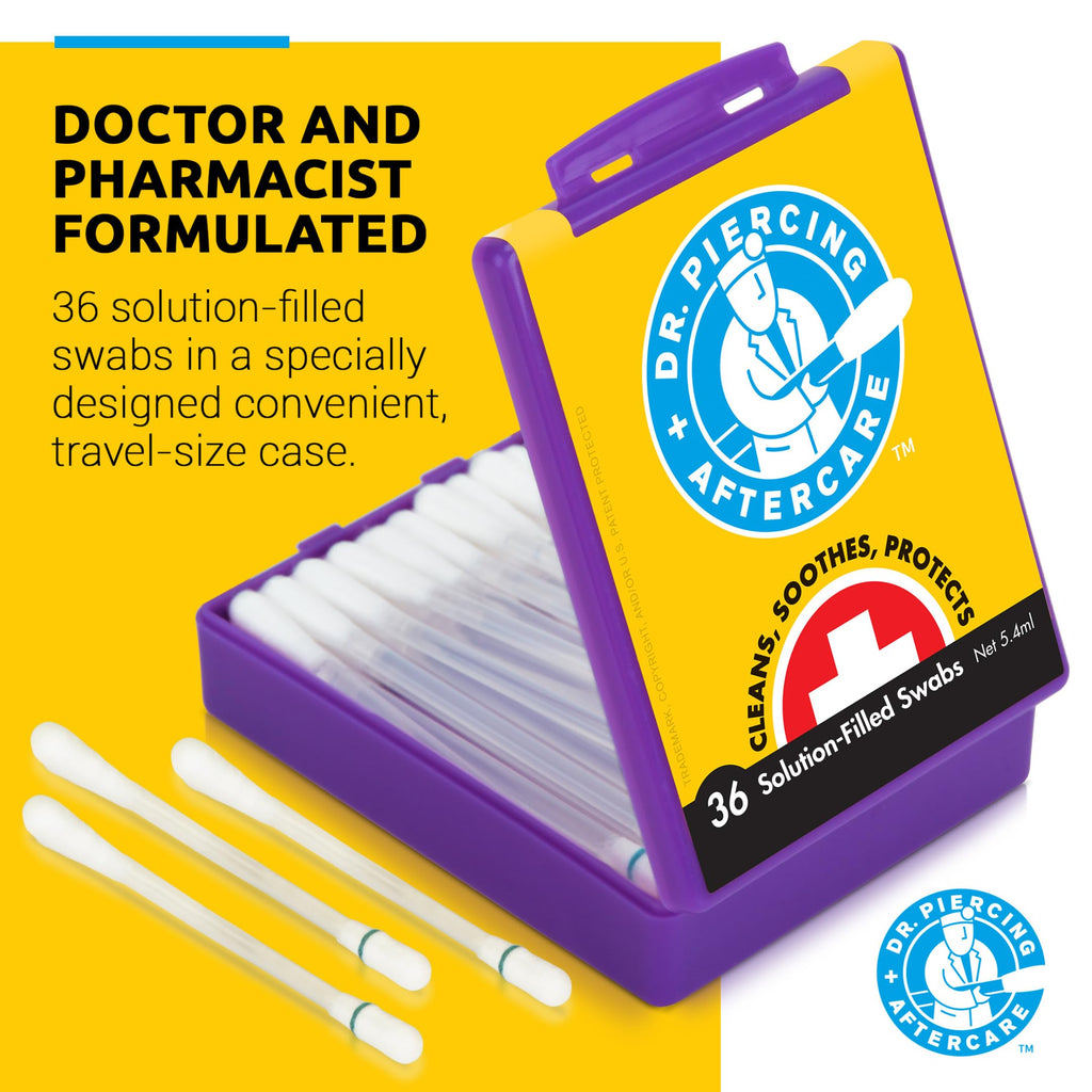 DR. PIERCING AFTERCARE Swabs – Saline Piercing Cleanser with Aloe Vera & Provitamin B5 (No-Rinse, 36-Count)