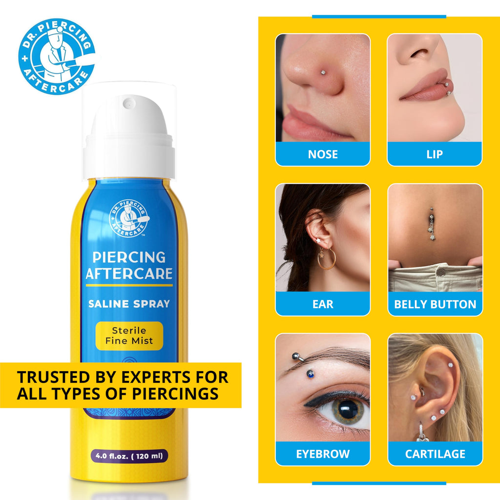 Dr. Piercing Aftercare Spray 8 oz – Sterile Saline Solution for Piercings | Two-Ingredient Formula (2-pack)