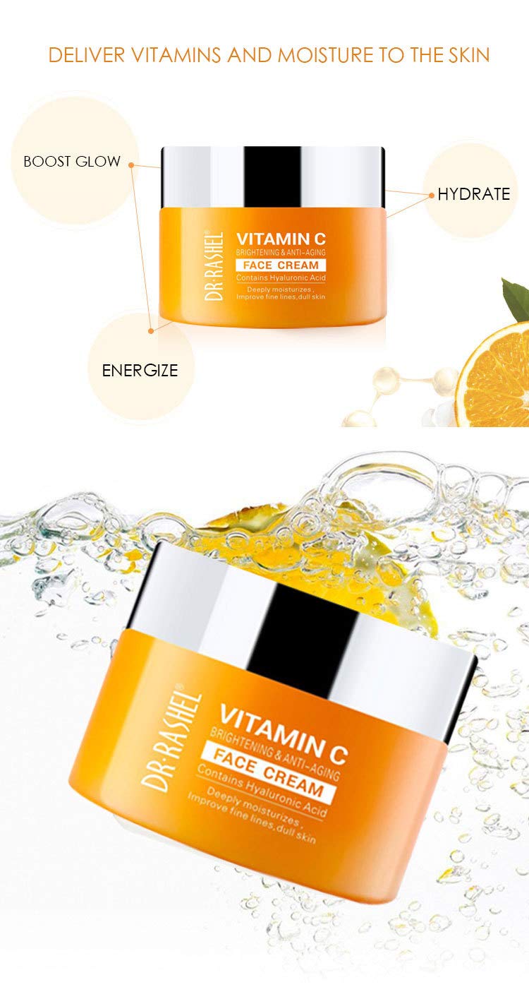 DR.RASHEL Vitamin C Face Cream with Hyaluronic Acid – Anti-Aging Moisturizer + Strawberry Lip Mask, 1.76 oz