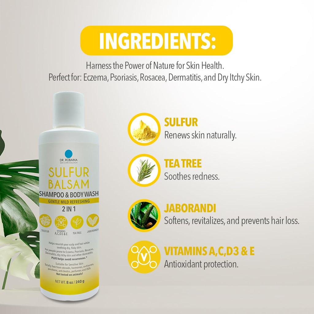 Dr. Robaina Sulfur Shampoo & Body Wash – Color-Safe, SLS-Free, Citrus-Mint, 8 fl oz – Made in USA