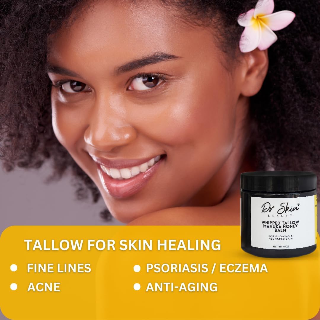 Whipped Beef Tallow & Manuka Honey Balm – Organic Lip & Skin Care (Orange, 4oz) | Dr Skin BEAUTY