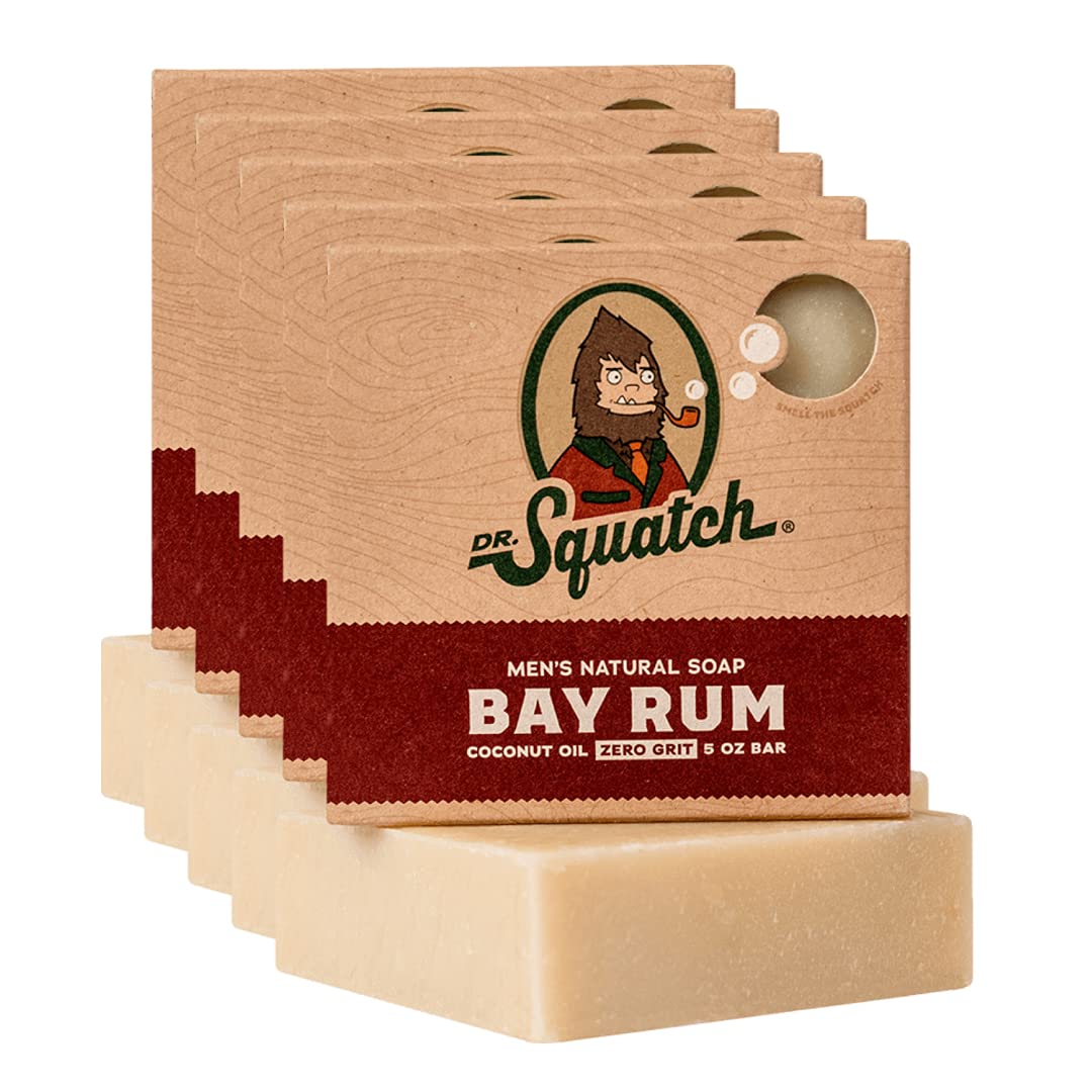 Dr. Squatch Bay Rum Natural Men’s Bar Soap – Cold Process, 5 oz (5-Pack)