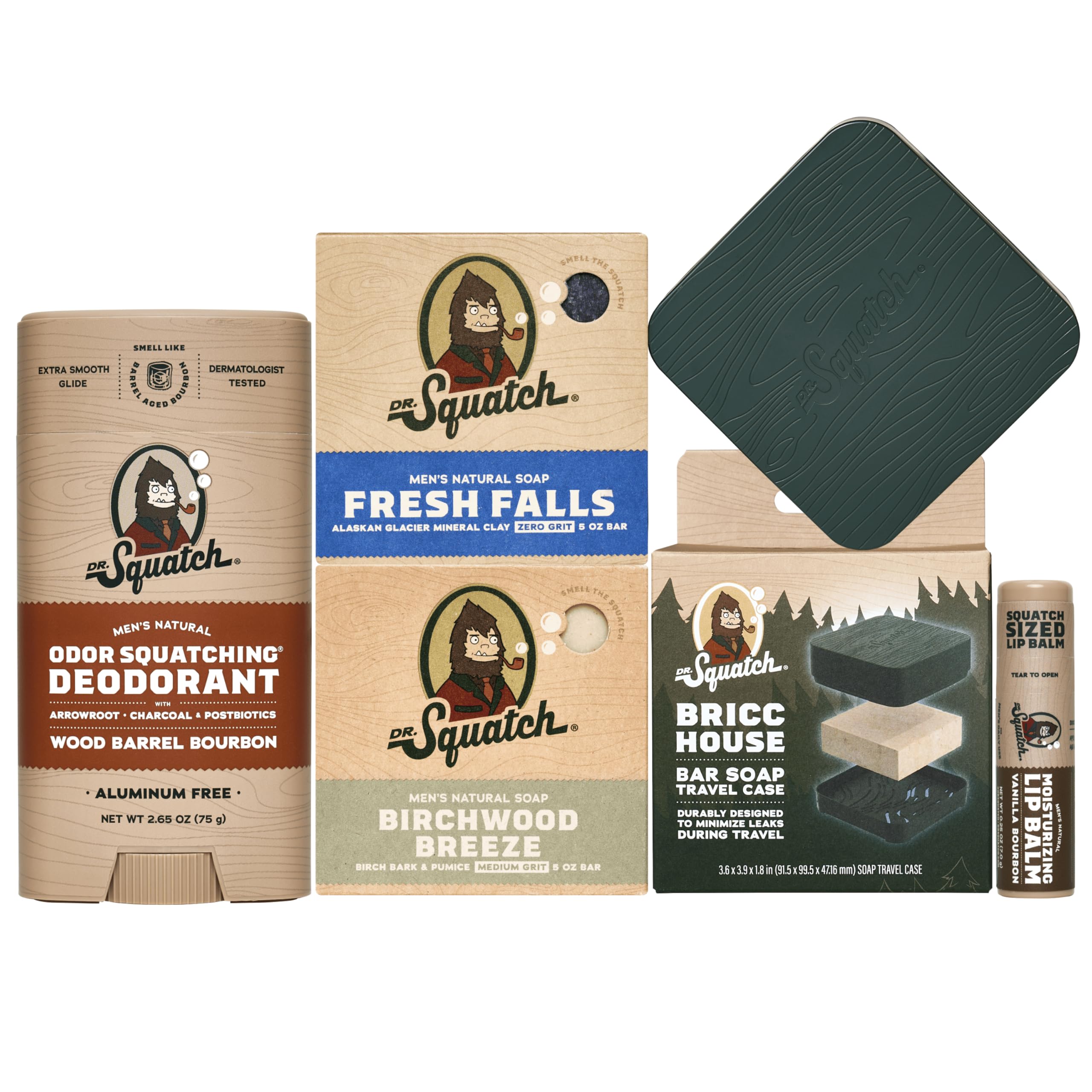Dr. Squatch Bricc House Travel Pack: Soap, Deodorant & Lip Balm Set