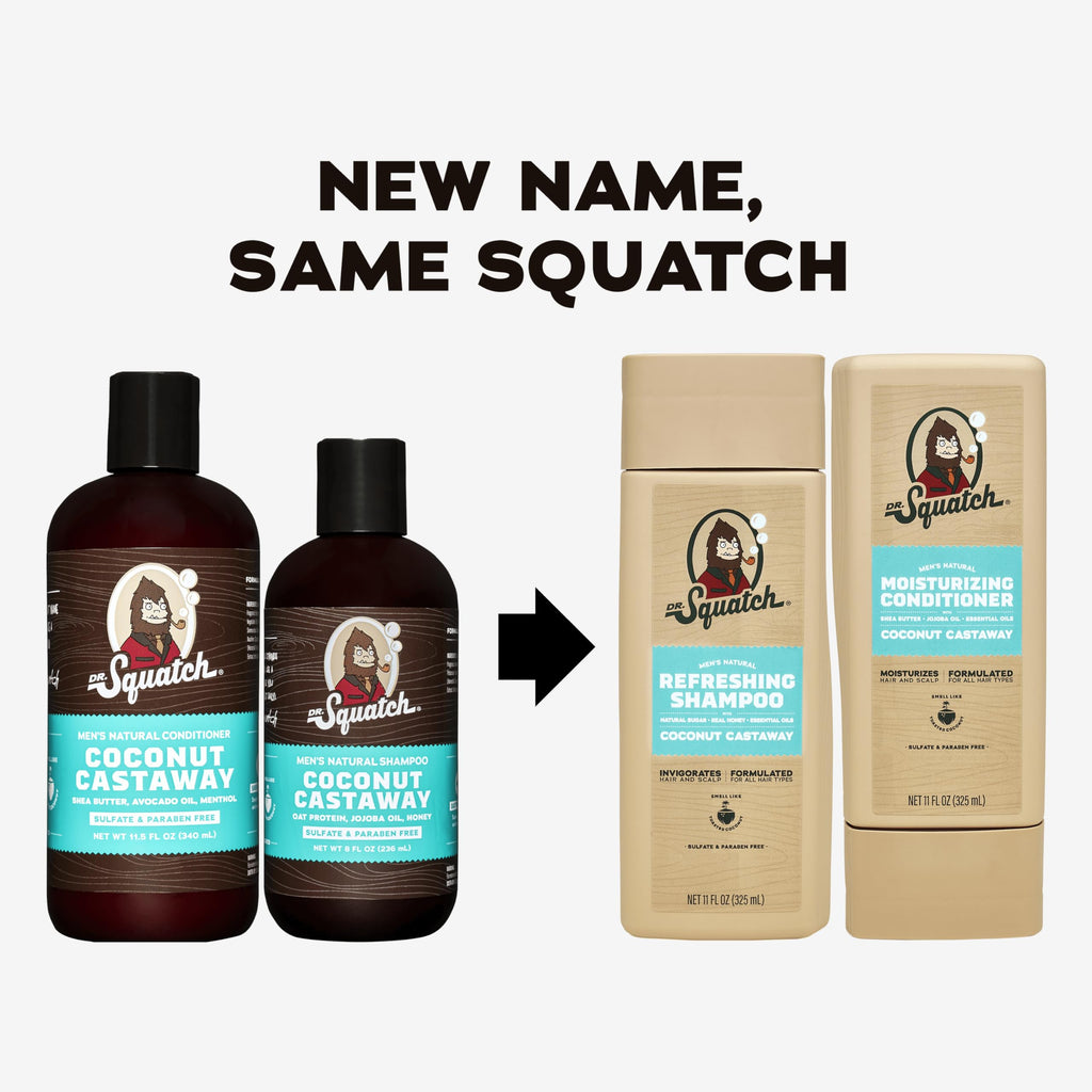 Dr. Squatch Coconut Castaway Shampoo & Conditioner Set for Men – Natural, 11 oz x 2