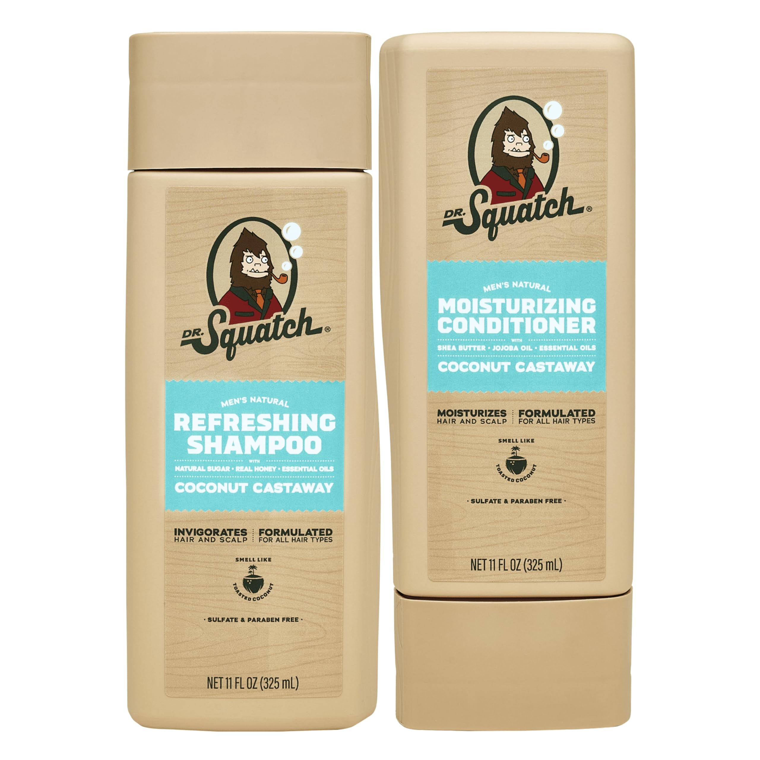 Dr. Squatch Coconut Castaway Shampoo & Conditioner Set for Men – Natural, 11 oz x 2