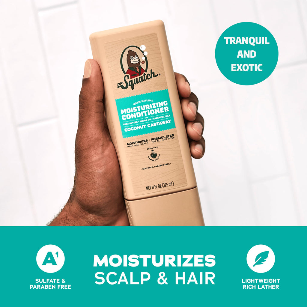 Dr. Squatch Coconut Castaway Shampoo & Conditioner Set for Men – Natural, 11 oz x 2
