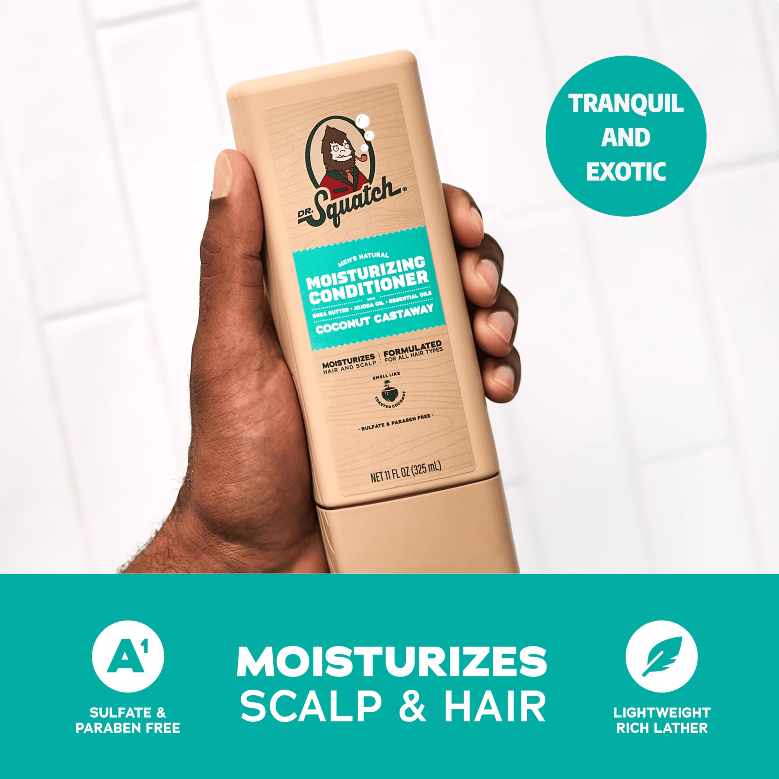 Dr. Squatch Coconut Castaway Shampoo & Conditioner Set for Men – Natural, 11 oz x 2