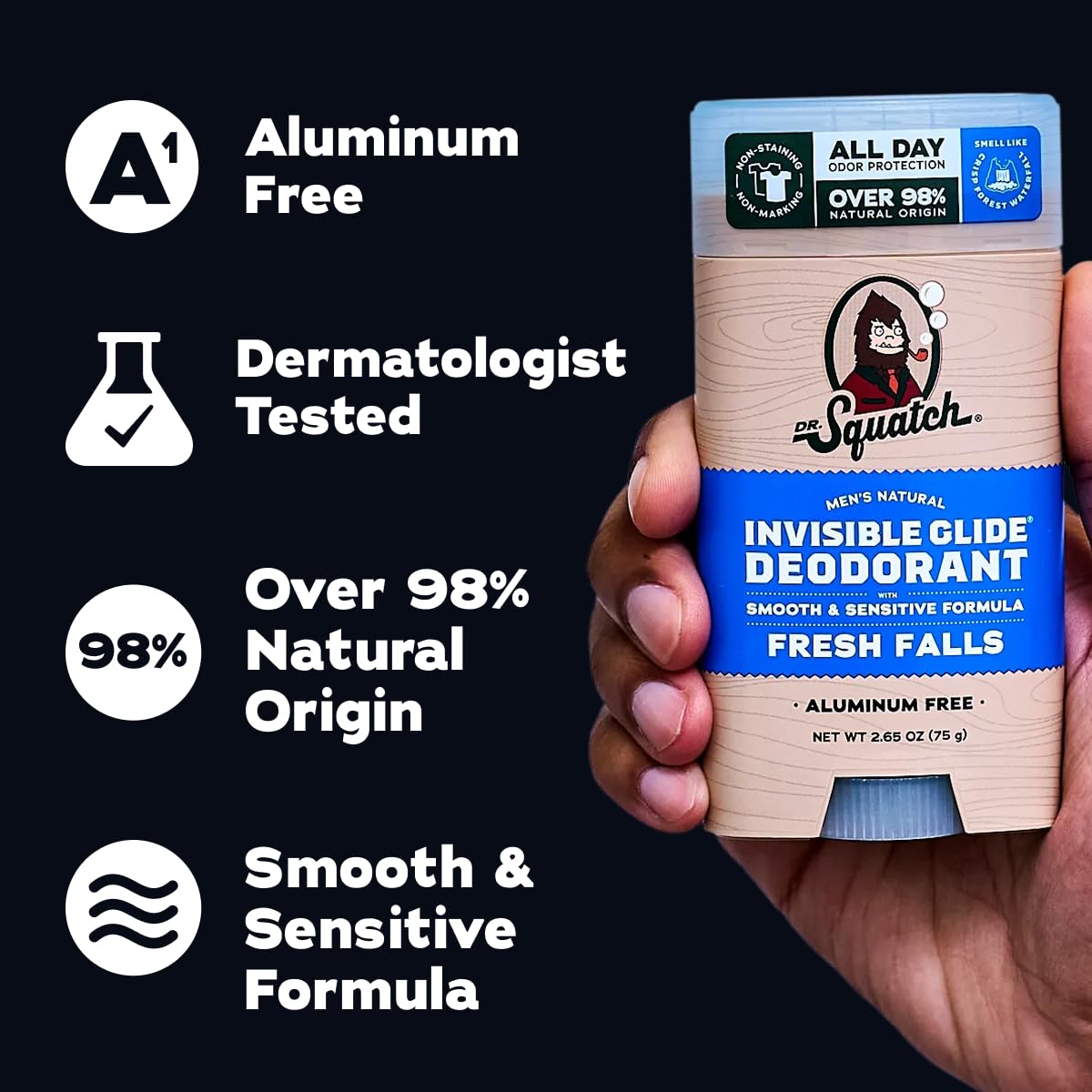 Dr. Squatch Invisible Glide Deodorant for Men – Aluminum-Free, No Stains – Fresh Falls + Wood Barrel Bourbon (2-Pack)