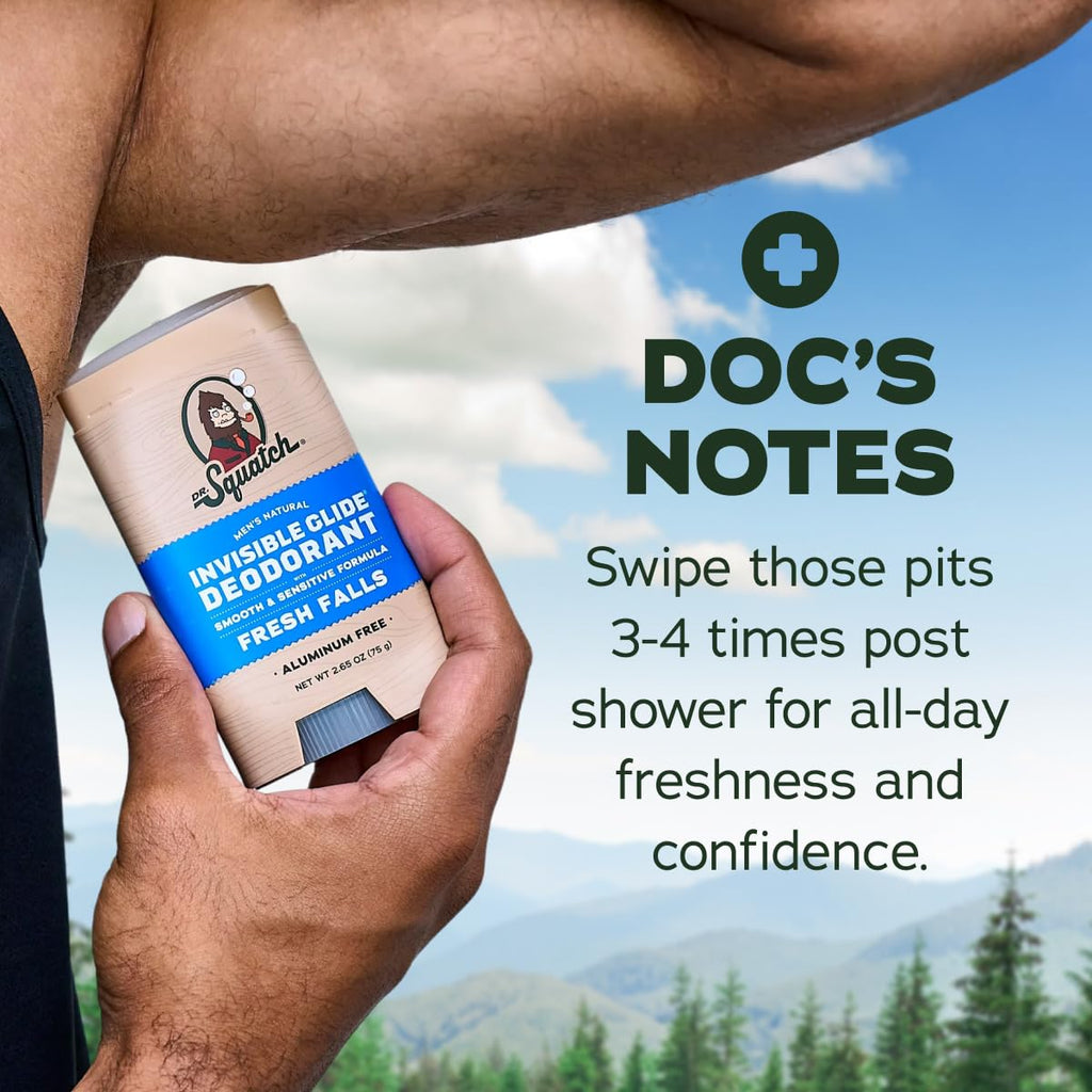 Dr. Squatch Invisible Glide Deodorant for Men – Aluminum-Free, Stain-Free (2-Pack)