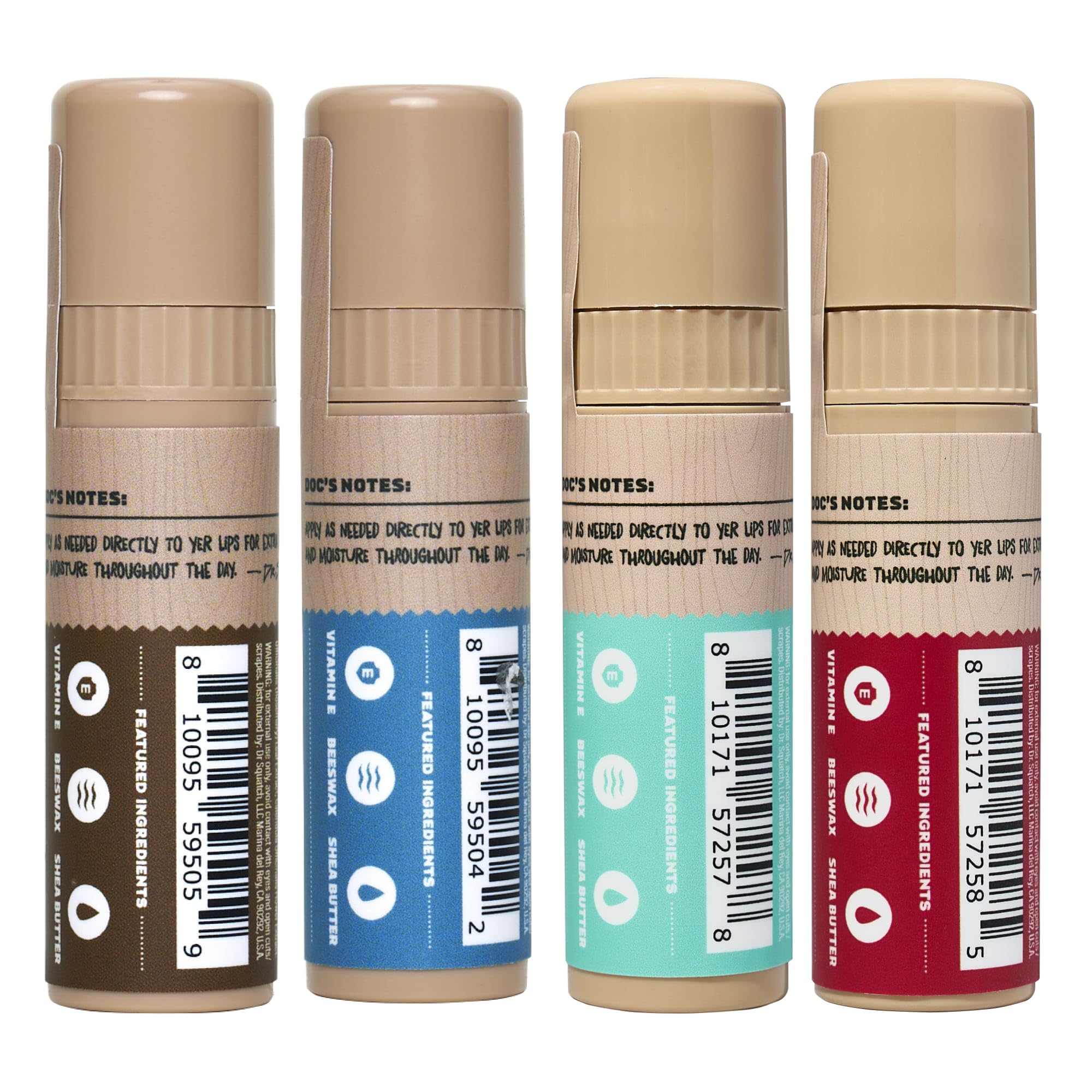 Dr. Squatch NEW Natural Lip Balm 4 Pack – 65% Larger, Matte Finish, Shea Butter & Vitamin E