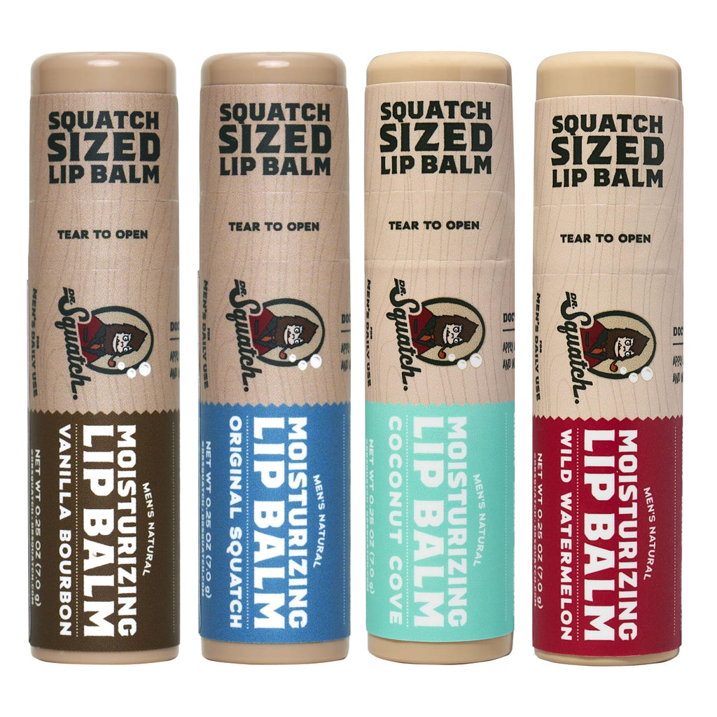 Dr. Squatch NEW Natural Lip Balm 4 Pack – 65% Larger, Matte Finish, Shea Butter & Vitamin E