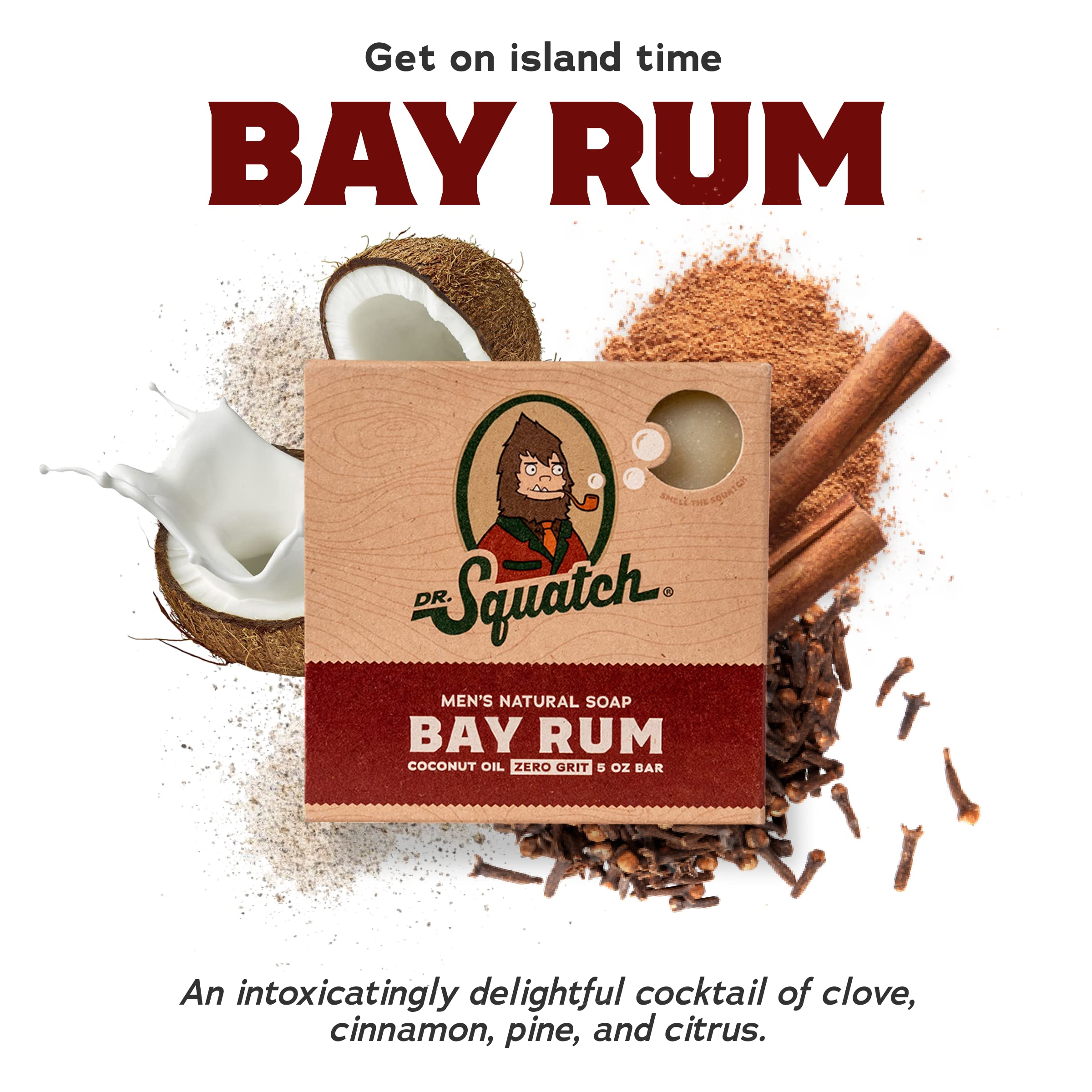 Dr. Squatch Bay Rum Natural Men’s Bar Soap – Cold Process, 5 oz (5-Pack)