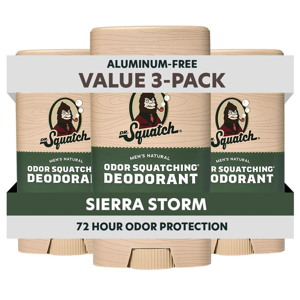 Dr. Squatch Aluminum-Free Deodorant for Men – Charcoal, Postbiotics, 2-Pack – Mountain Meadow & Lumberjack Lodge