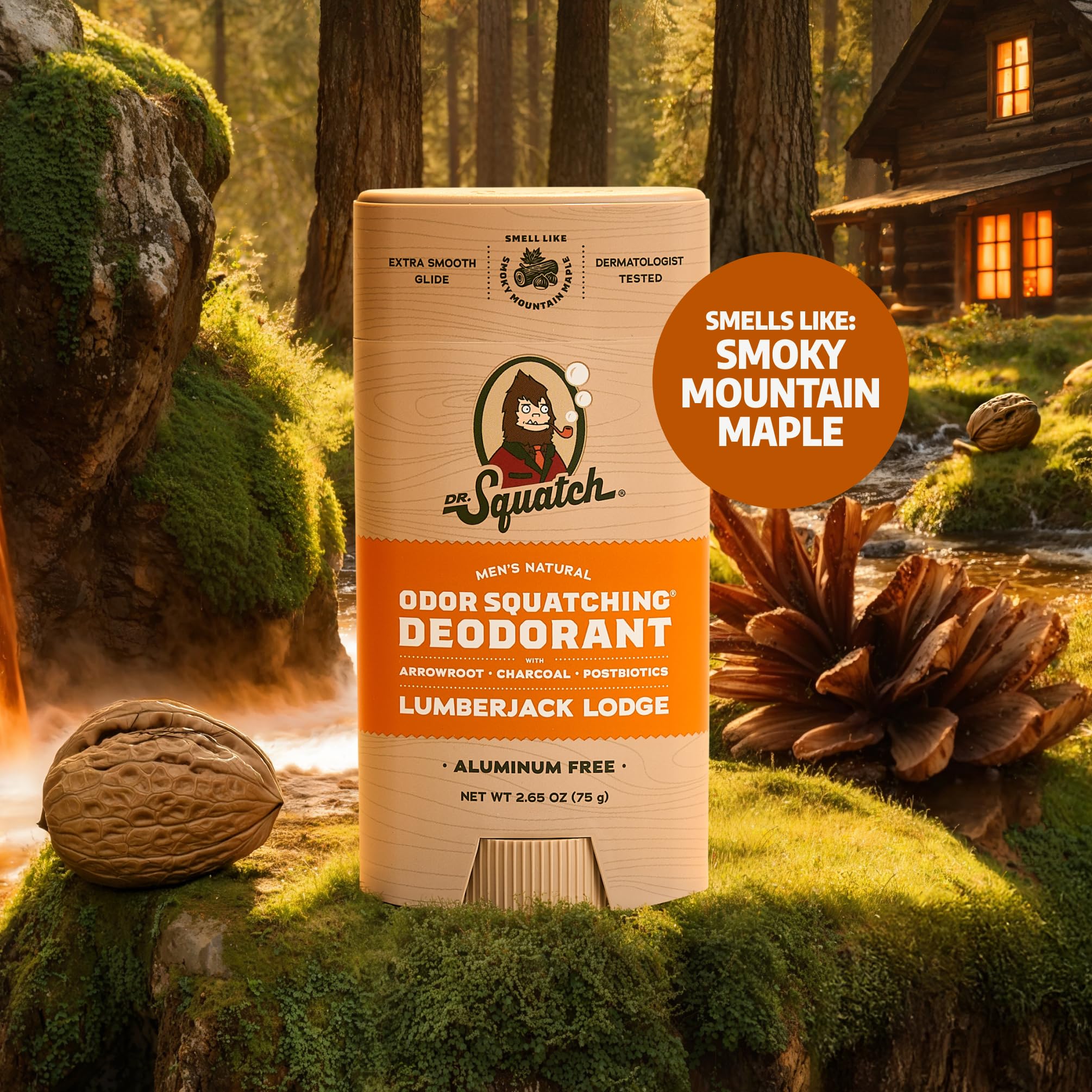 Dr. Squatch Natural Men’s Deodorant – Aluminum-Free, Charcoal & Postbiotics, Up to 72-Hour Odor Protection – Fresh Falls, 2.65 oz