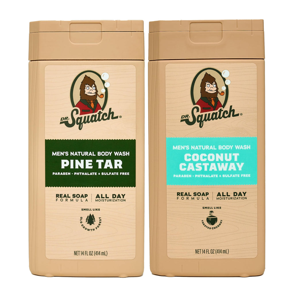 Dr. Squatch Pine Tar Coconut Castaway Body Wash for Men – 2-Pack, 14 oz