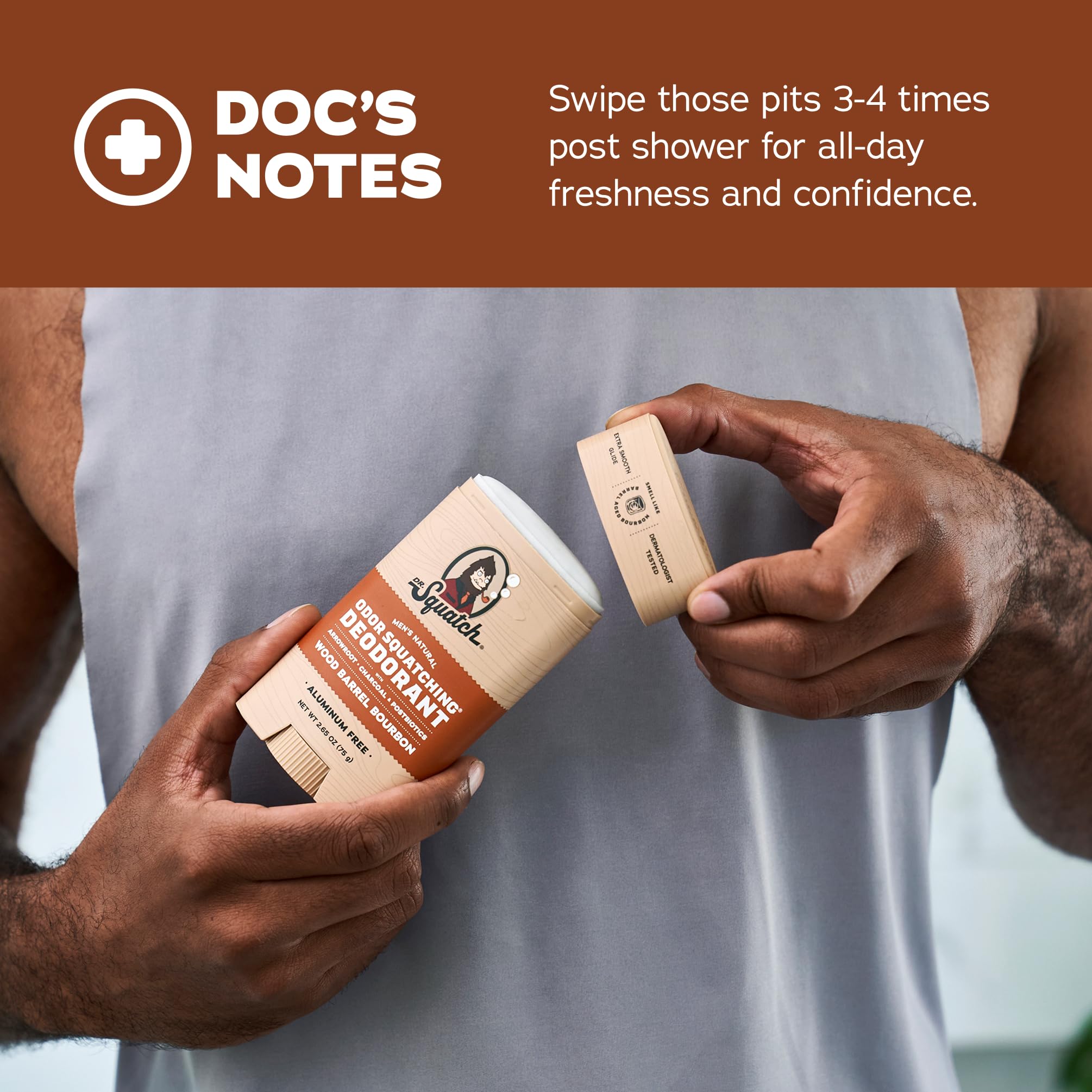 Dr. Squatch Natural Men’s Deodorant – Aluminum-Free, Charcoal & Postbiotics, Wood Barrel Bourbon, 2.65oz Stick (2-Pack)