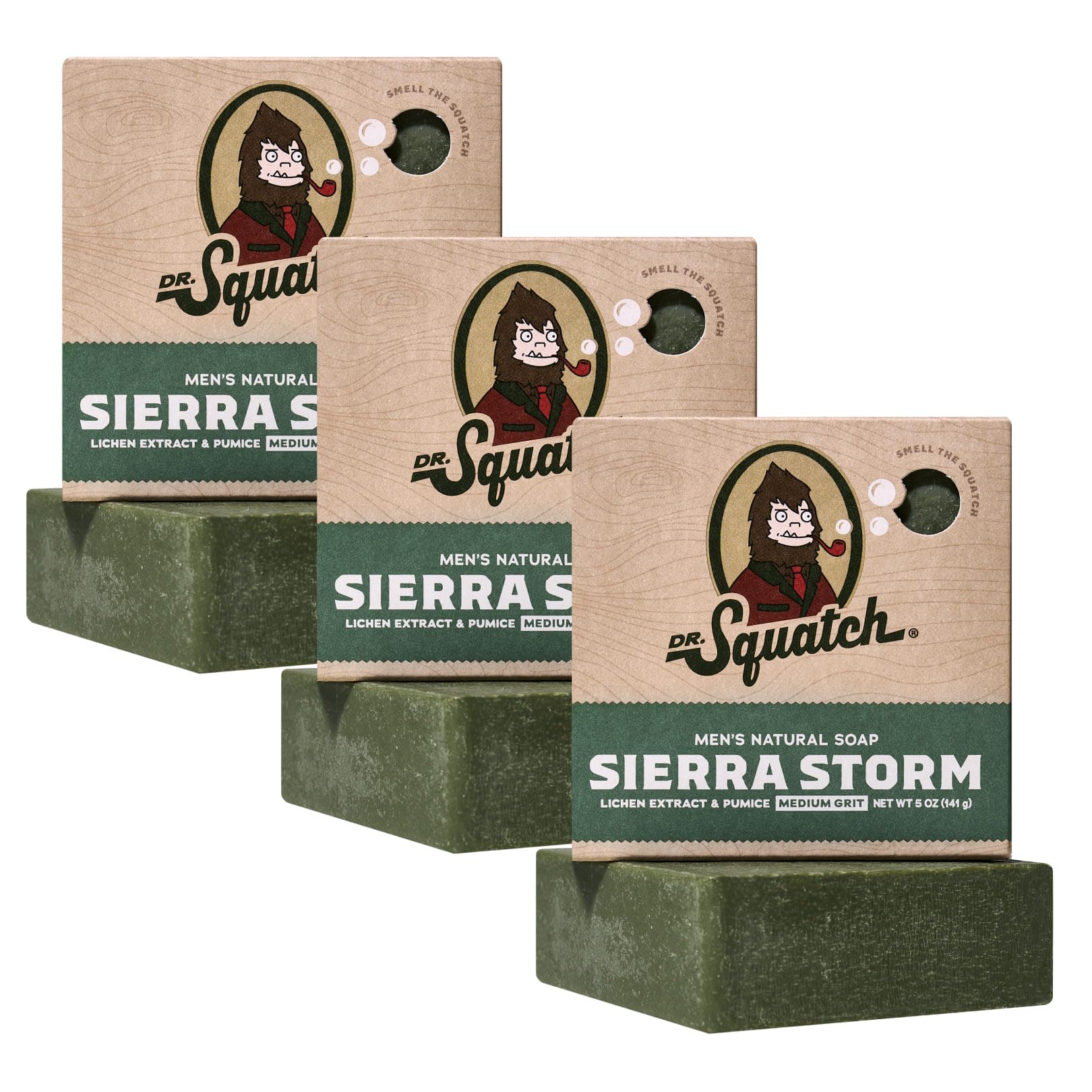 Dr. Squatch Sierra Storm Cold Process Bar Soap – 3-Pack, Natural Oils, Gift for Men